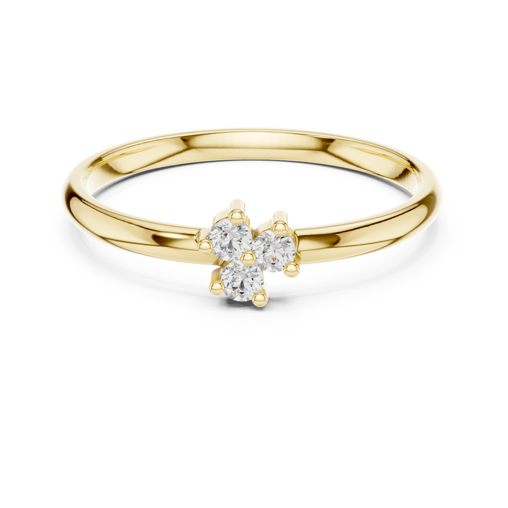 Minimal gold band ring with delicate round diamond center.