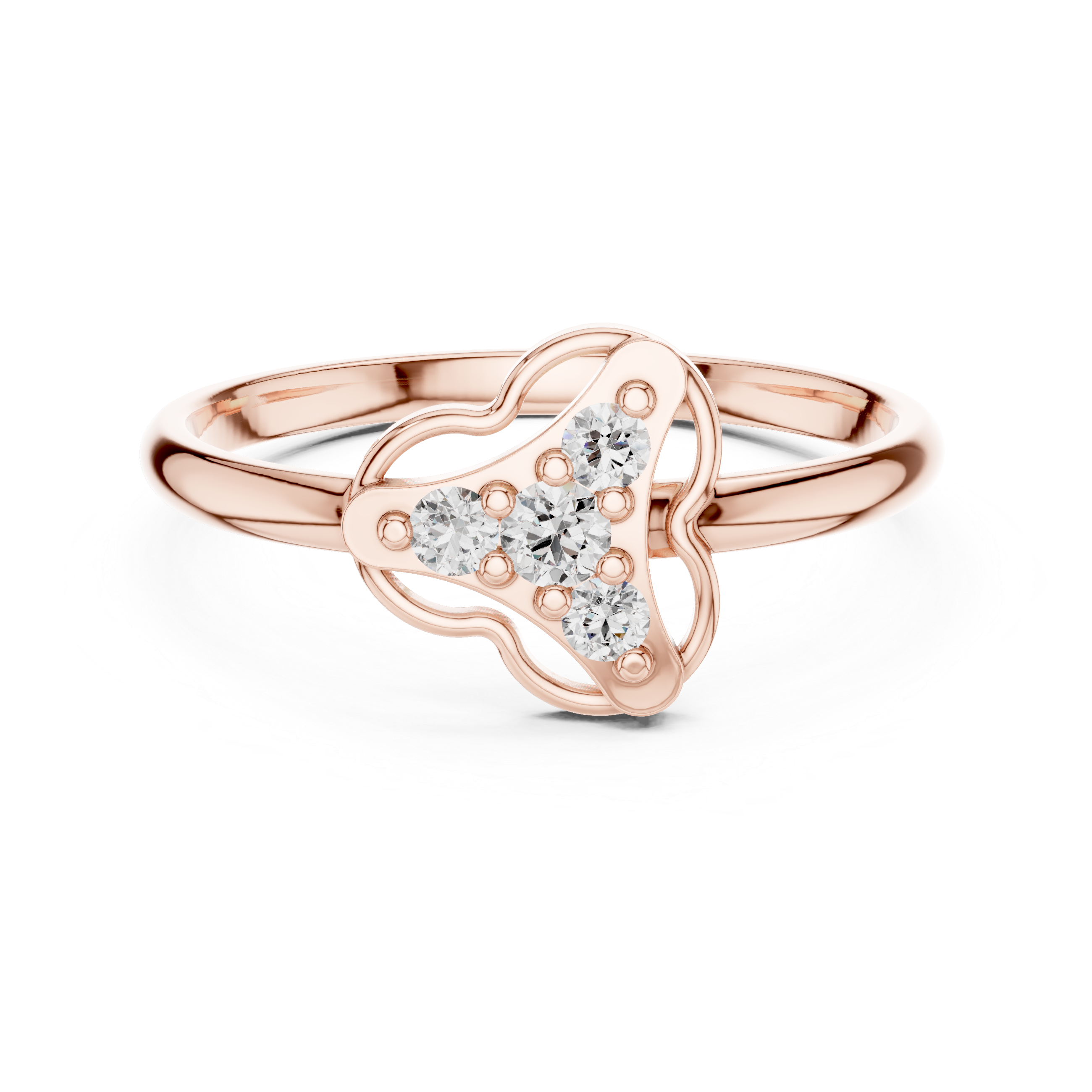 Round Diamond Side Stone Fashion Ring with Openwork Cluster Design