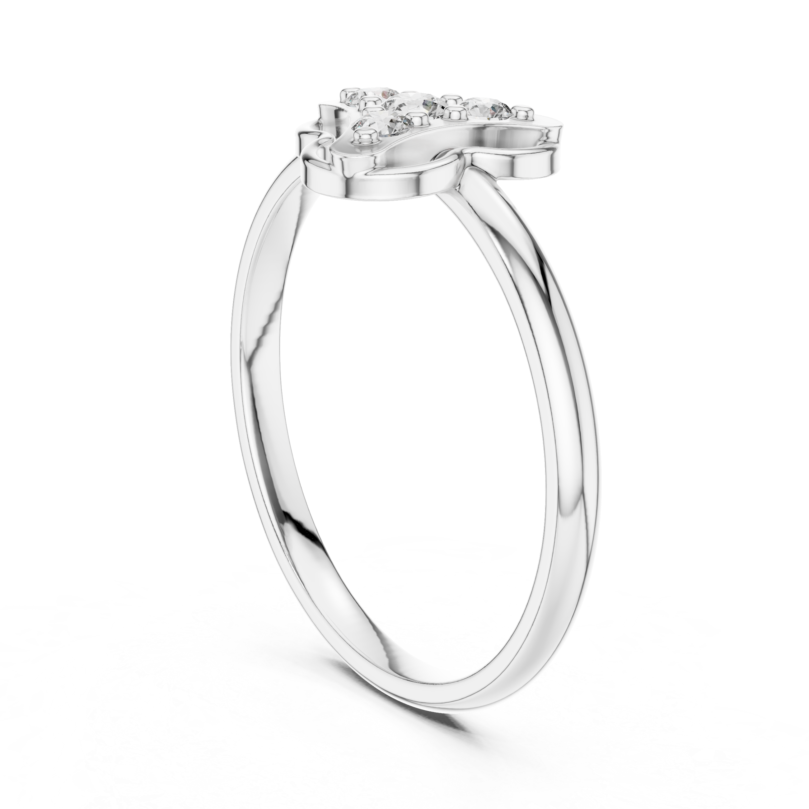 Round Diamond Side Stone Fashion Ring with Openwork Cluster Design