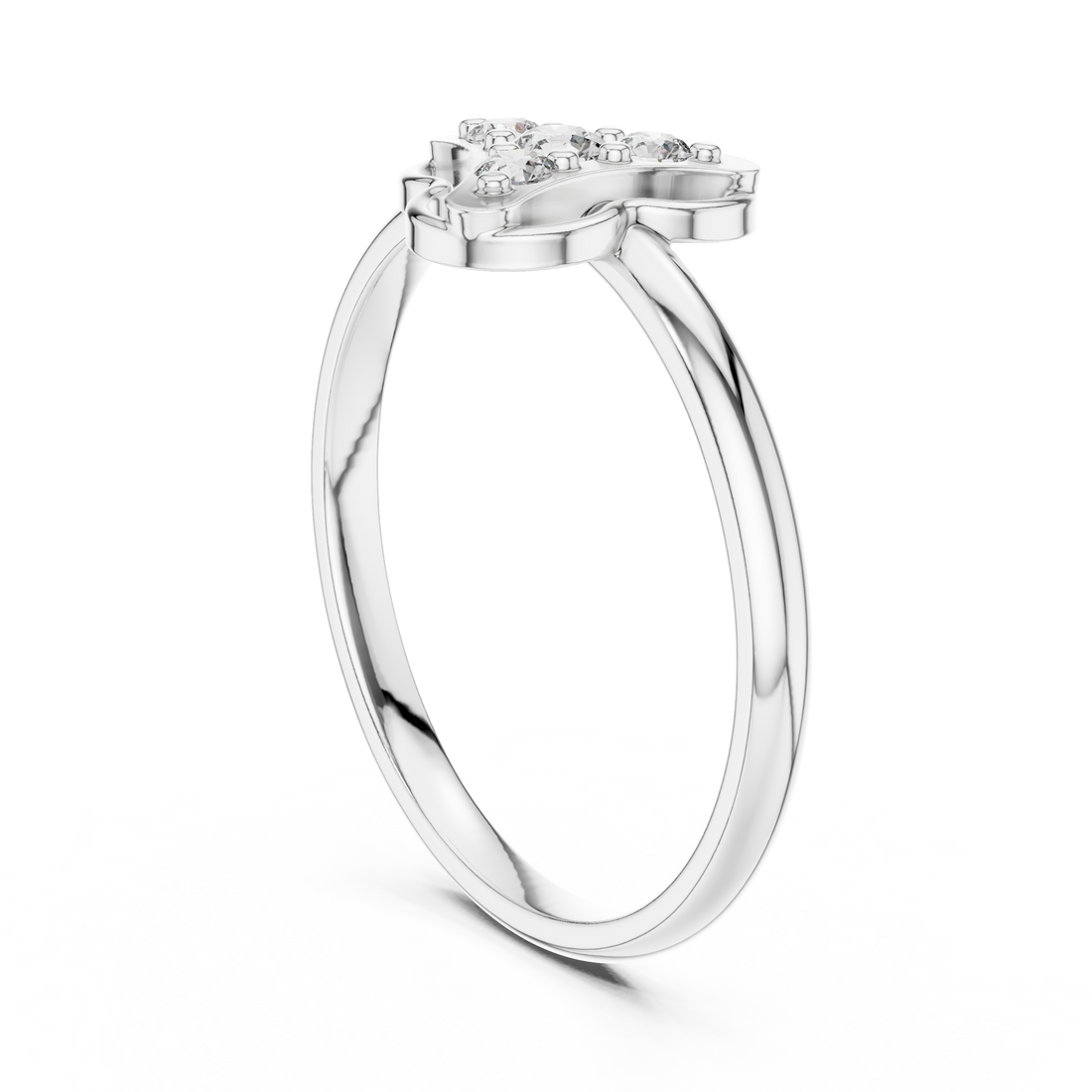 Round Diamond Side Stone Fashion Ring with Openwork Cluster Design
