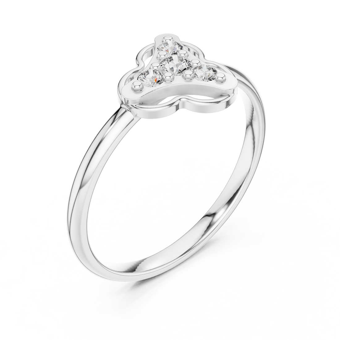 Round Diamond Side Stone Fashion Ring with Openwork Cluster Design