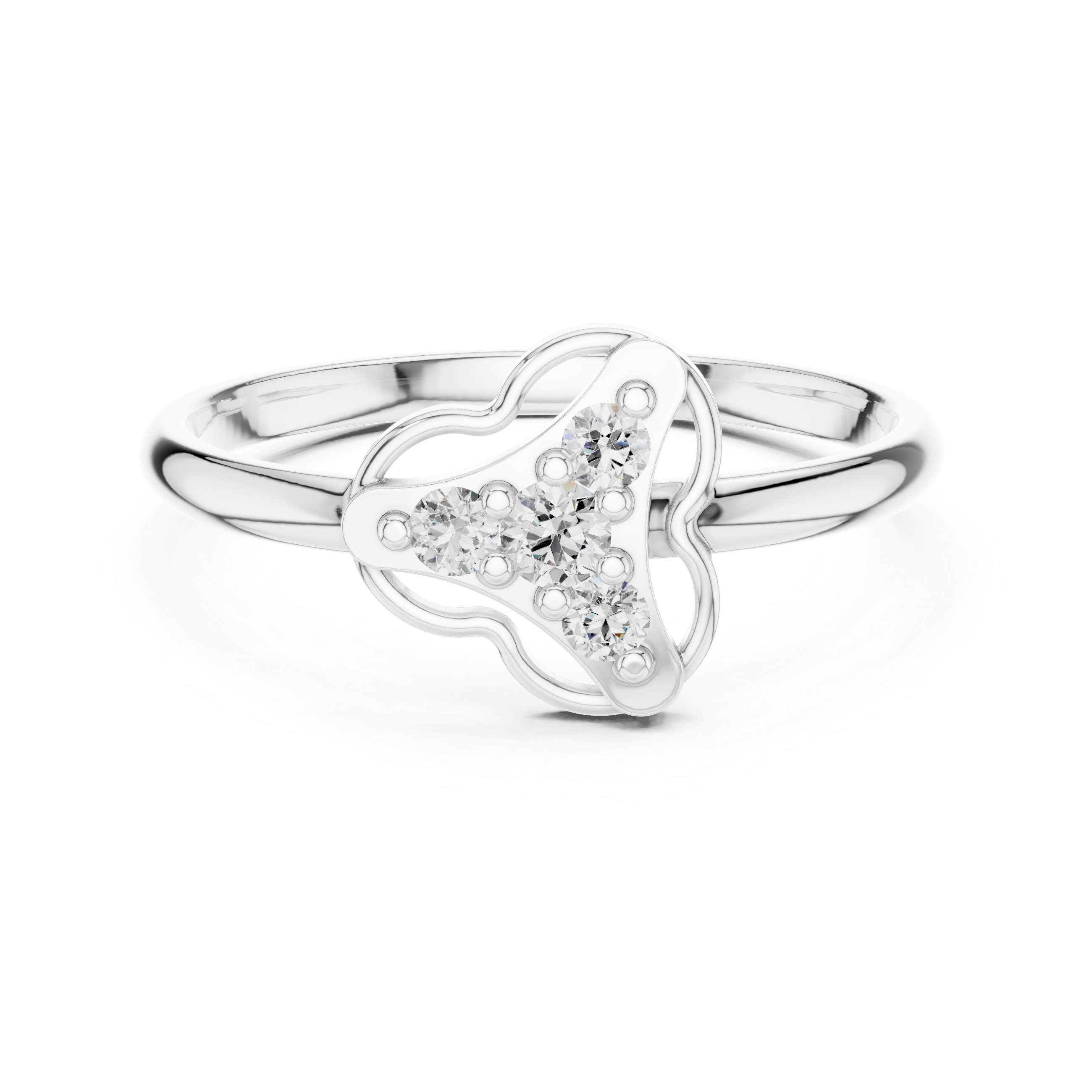 Round Diamond Side Stone Fashion Ring with Openwork Cluster Design