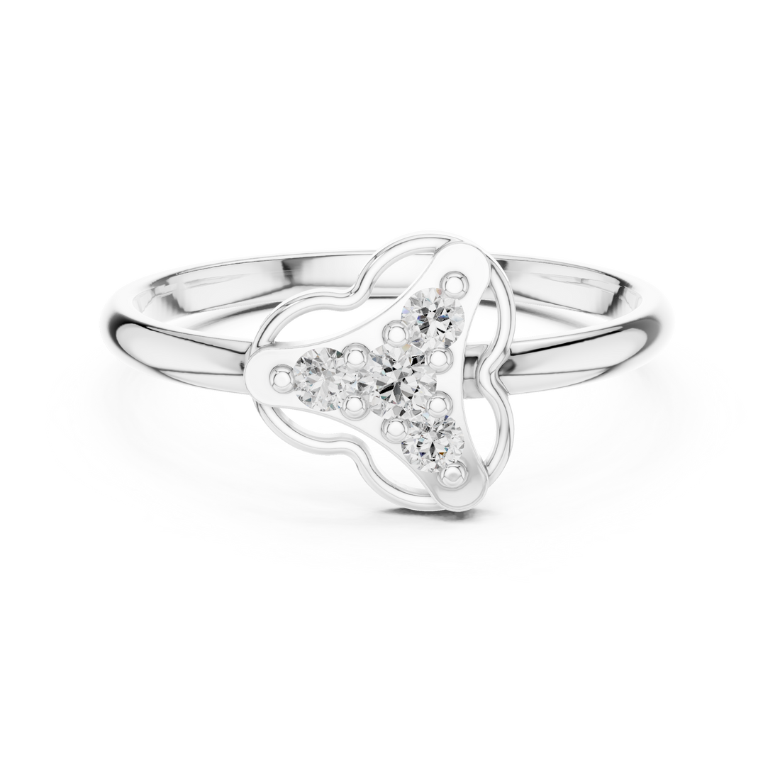 Round Diamond Side Stone Fashion Ring with Openwork Cluster Design