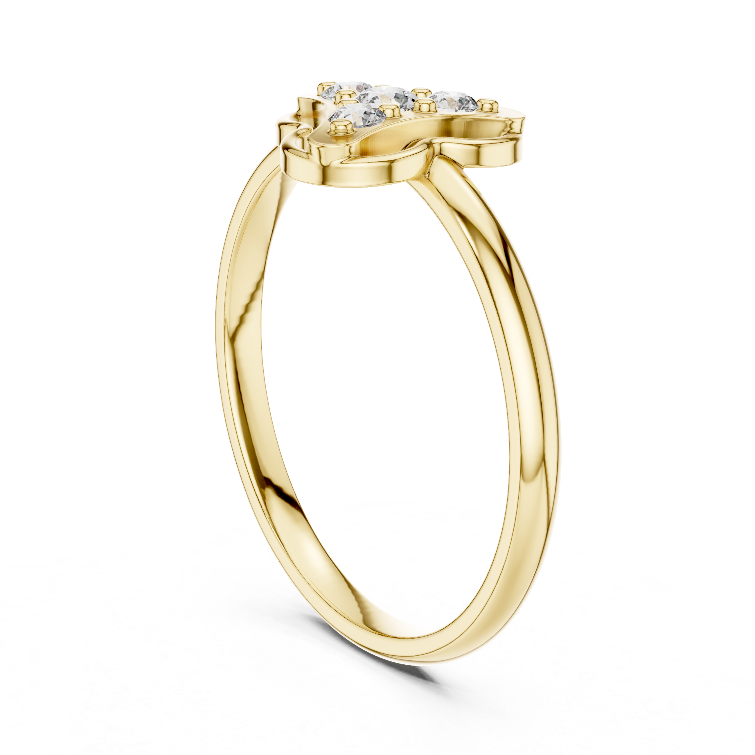 Round Diamond Side Stone Fashion Ring with Openwork Cluster Design