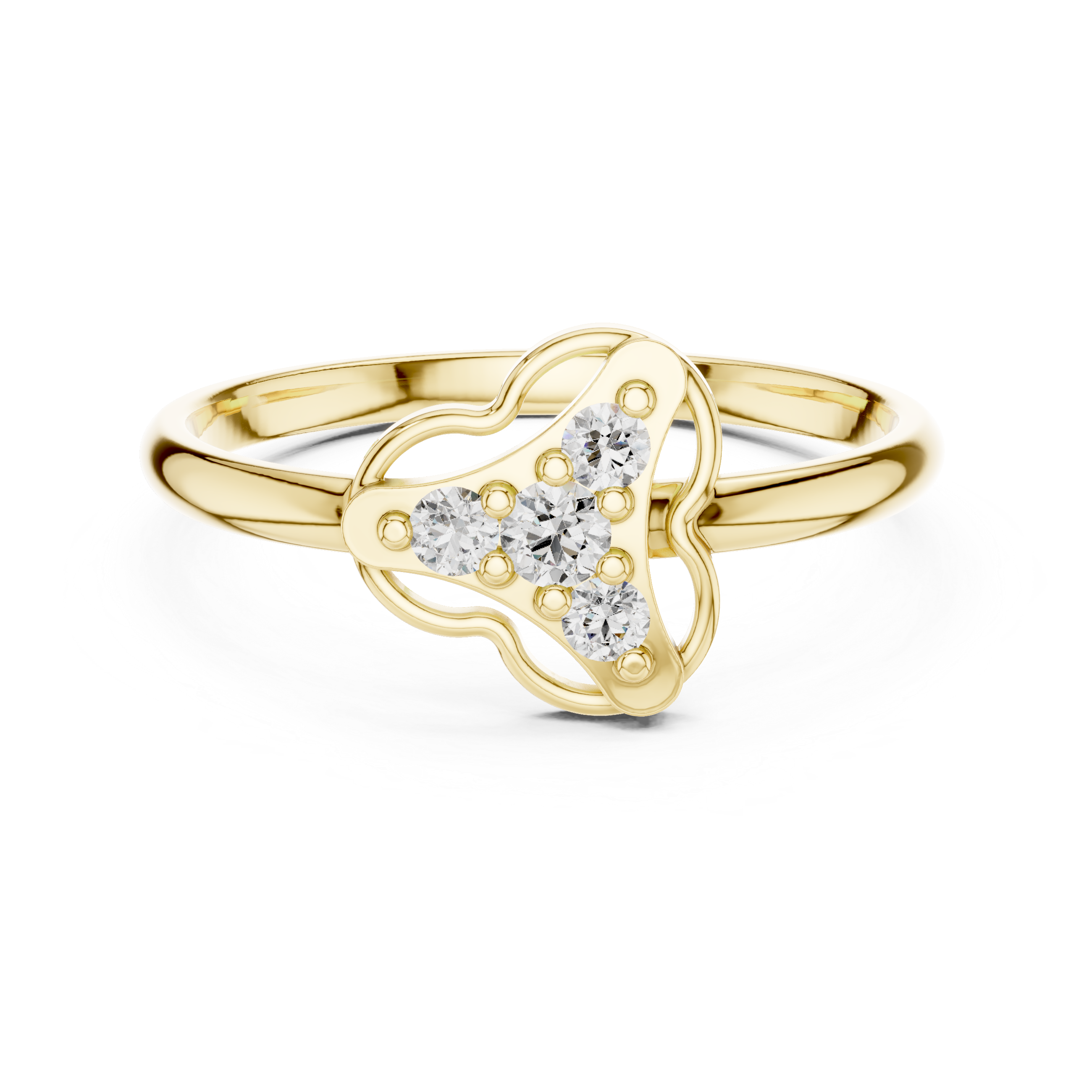 Round Diamond Side Stone Fashion Ring with Openwork Cluster Design