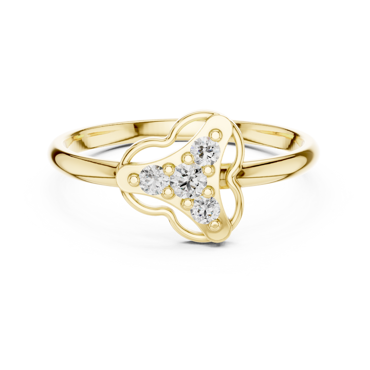 Round Diamond Side Stone Fashion Ring with Openwork Cluster Design