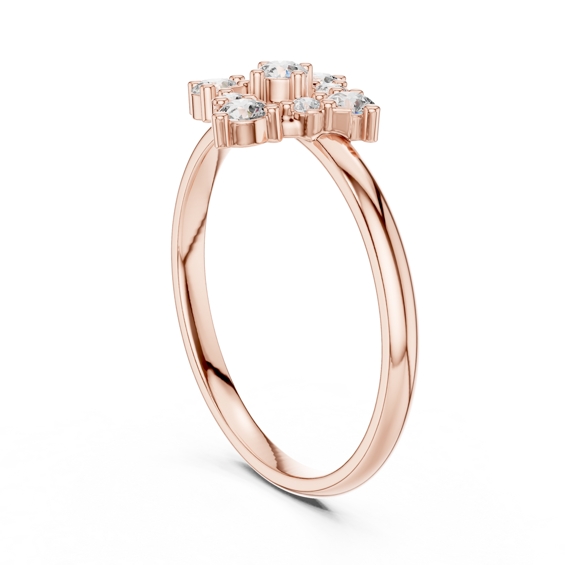 Round Brilliant Diamond Cluster Floral Style Engagement Ring