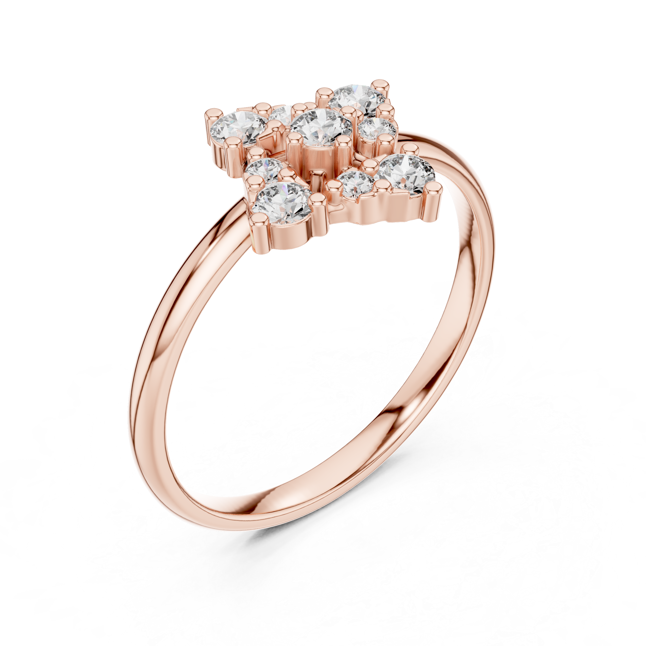 Round Brilliant Diamond Cluster Floral Style Engagement Ring