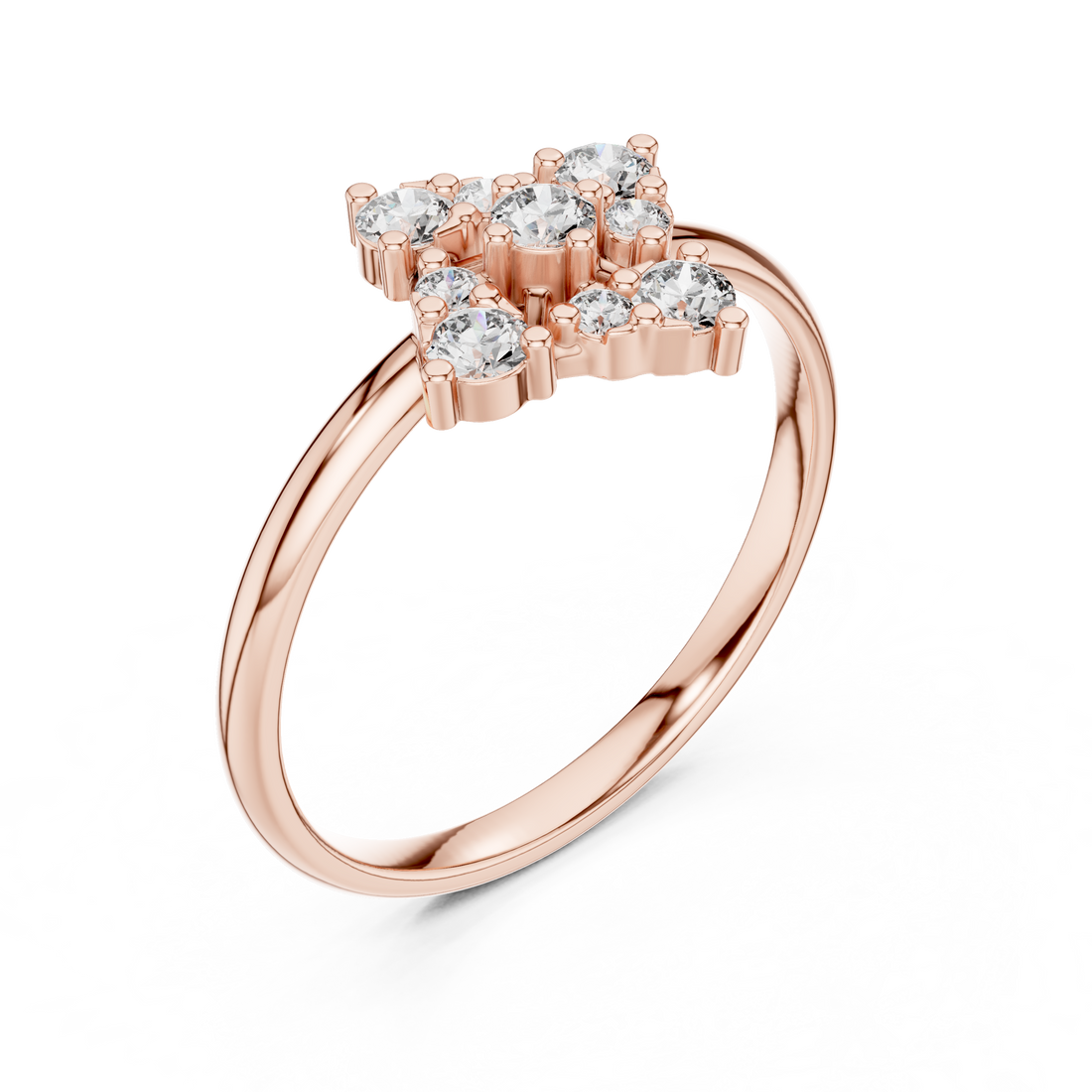Round Brilliant Diamond Cluster Floral Style Engagement Ring