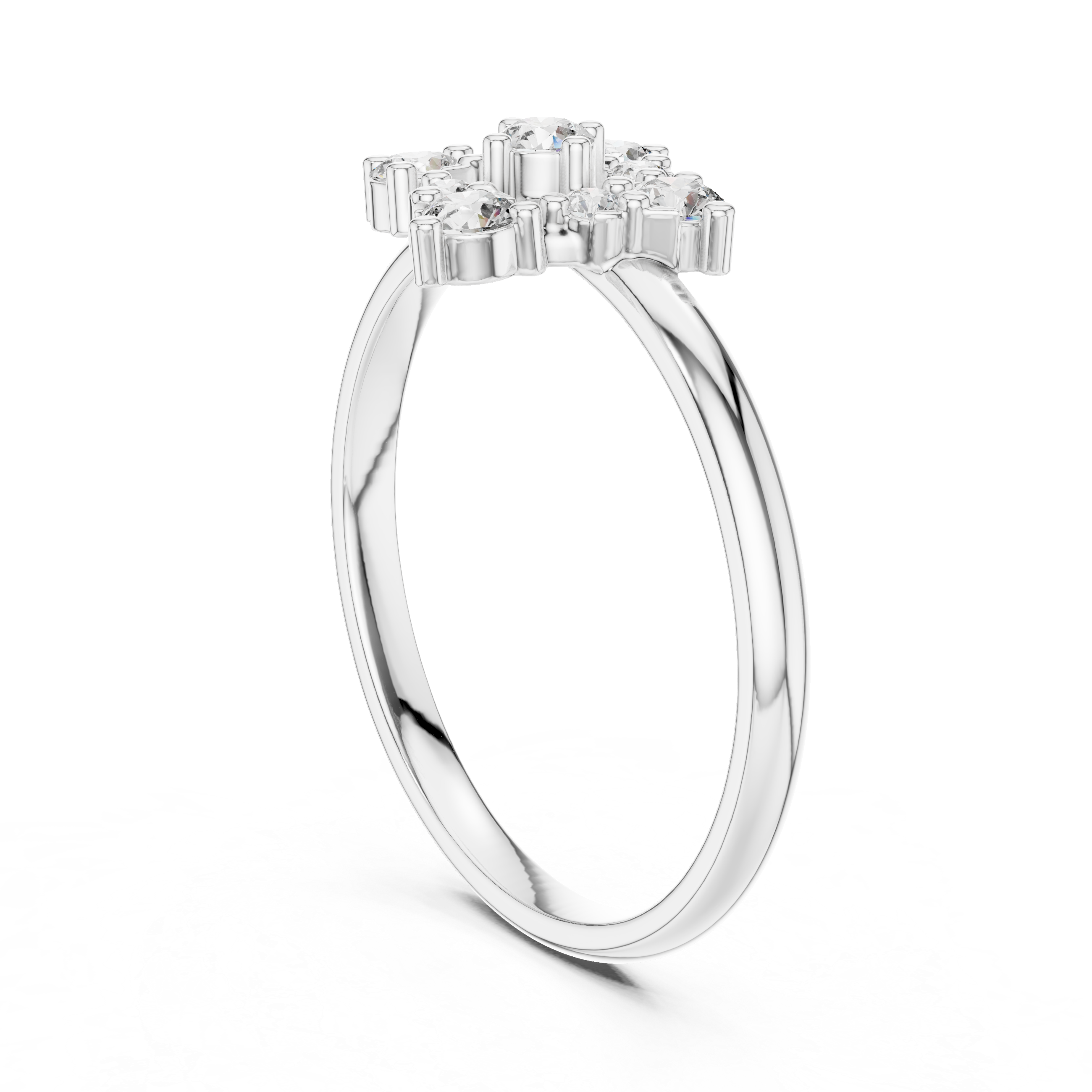 Round Brilliant Diamond Cluster Floral Style Engagement Ring