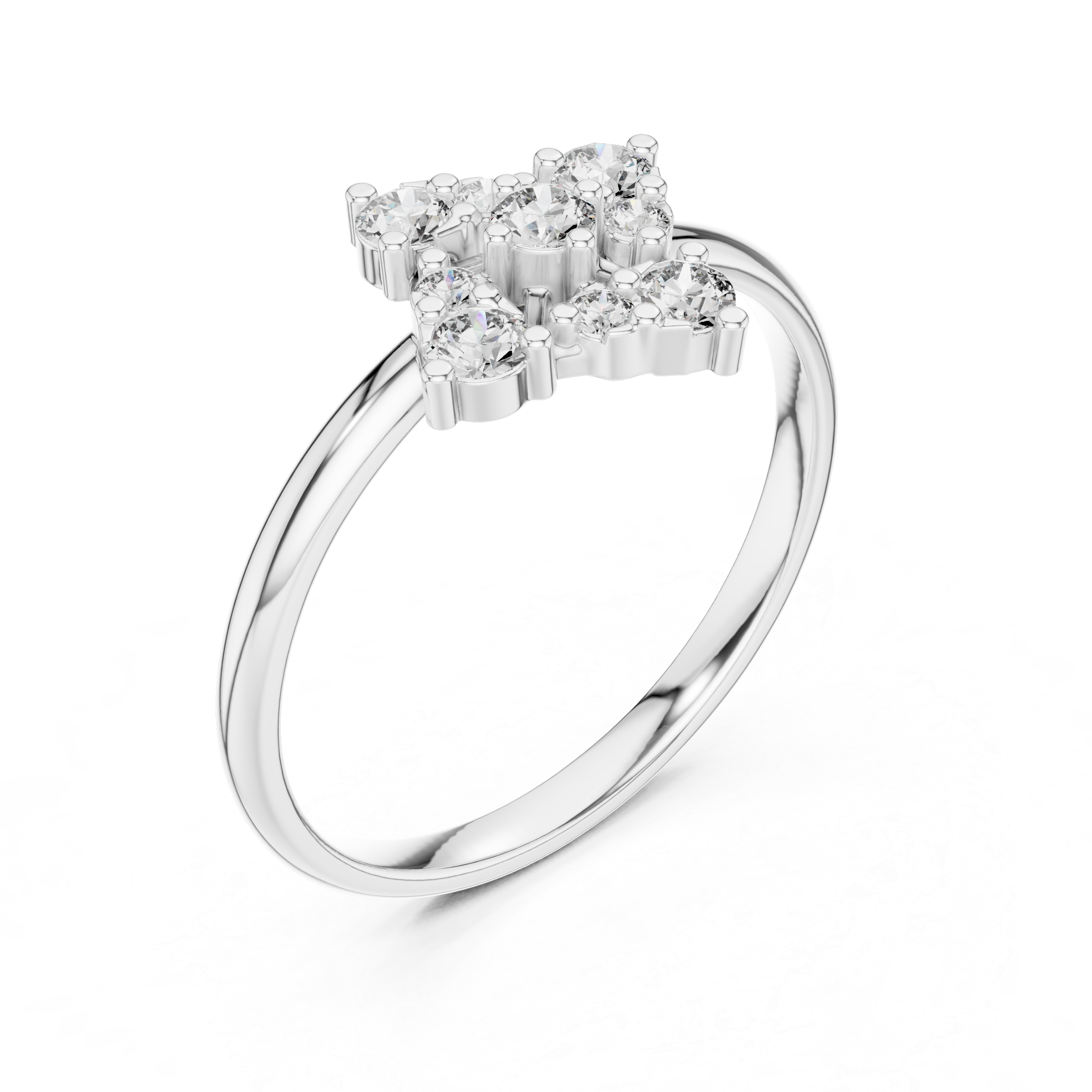 Round Brilliant Diamond Cluster Floral Style Engagement Ring