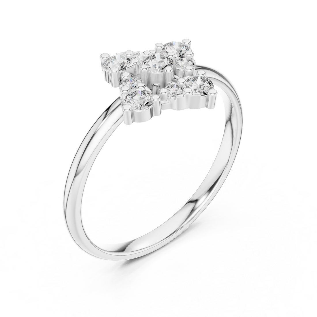 Round Brilliant Diamond Cluster Floral Style Engagement Ring