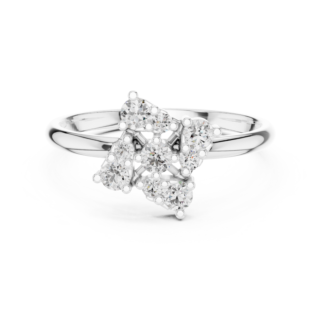 Round Brilliant Diamond Cluster Floral Style Engagement Ring