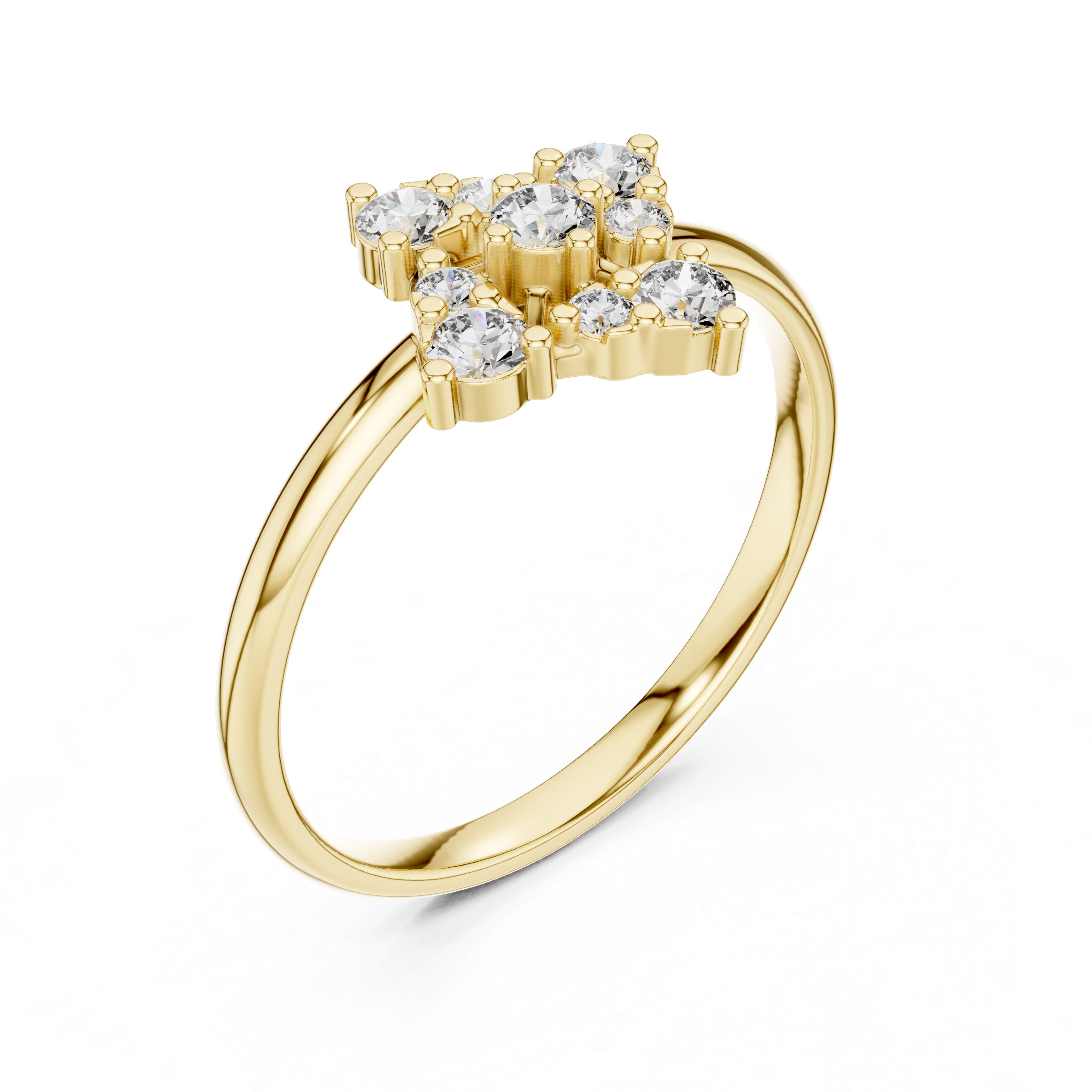 Round Brilliant Diamond Cluster Floral Style Engagement Ring