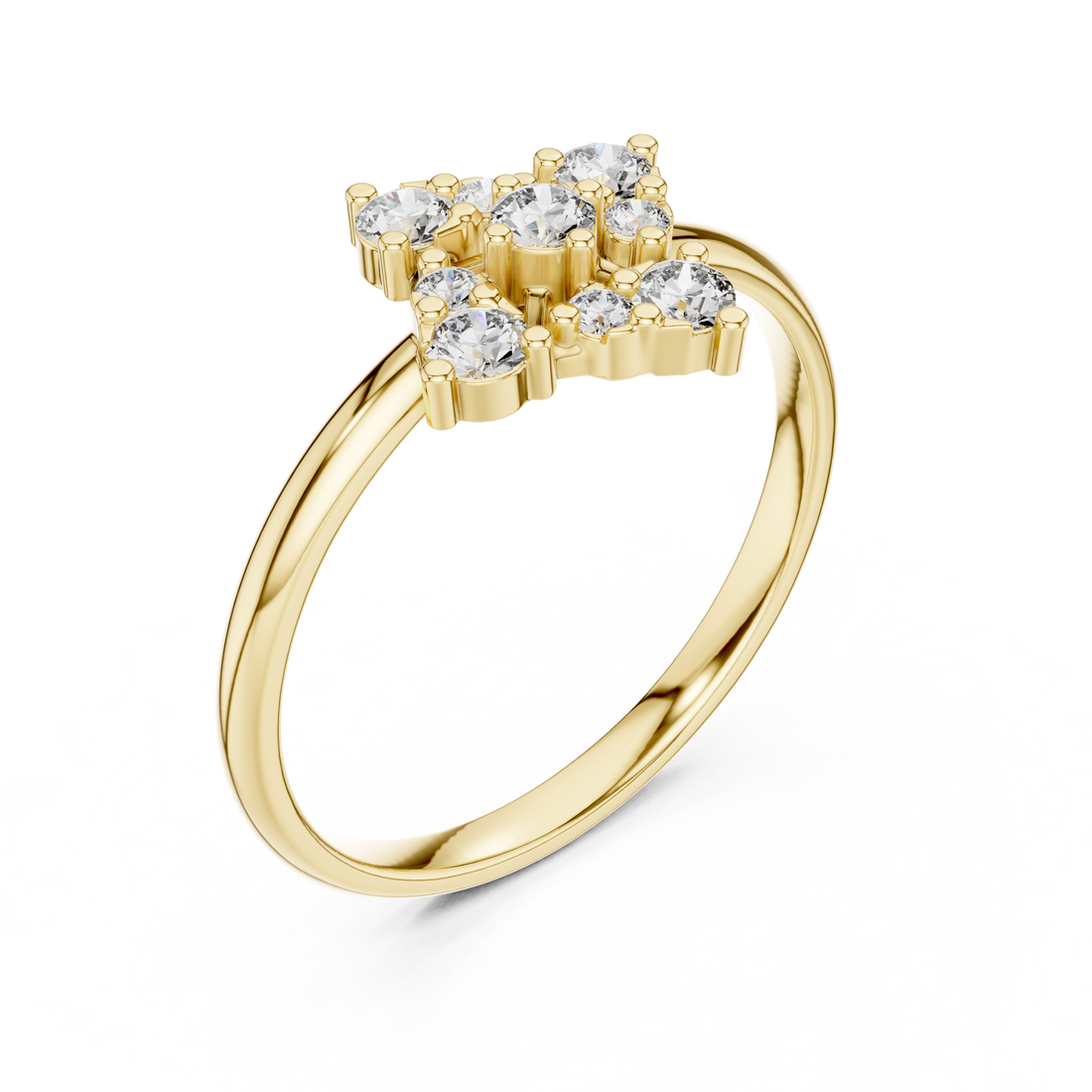 Round Brilliant Diamond Cluster Floral Style Engagement Ring