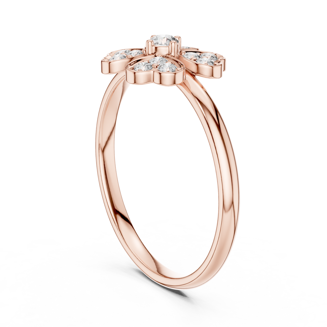Round Cut Diamond Floral Side Stone Ring