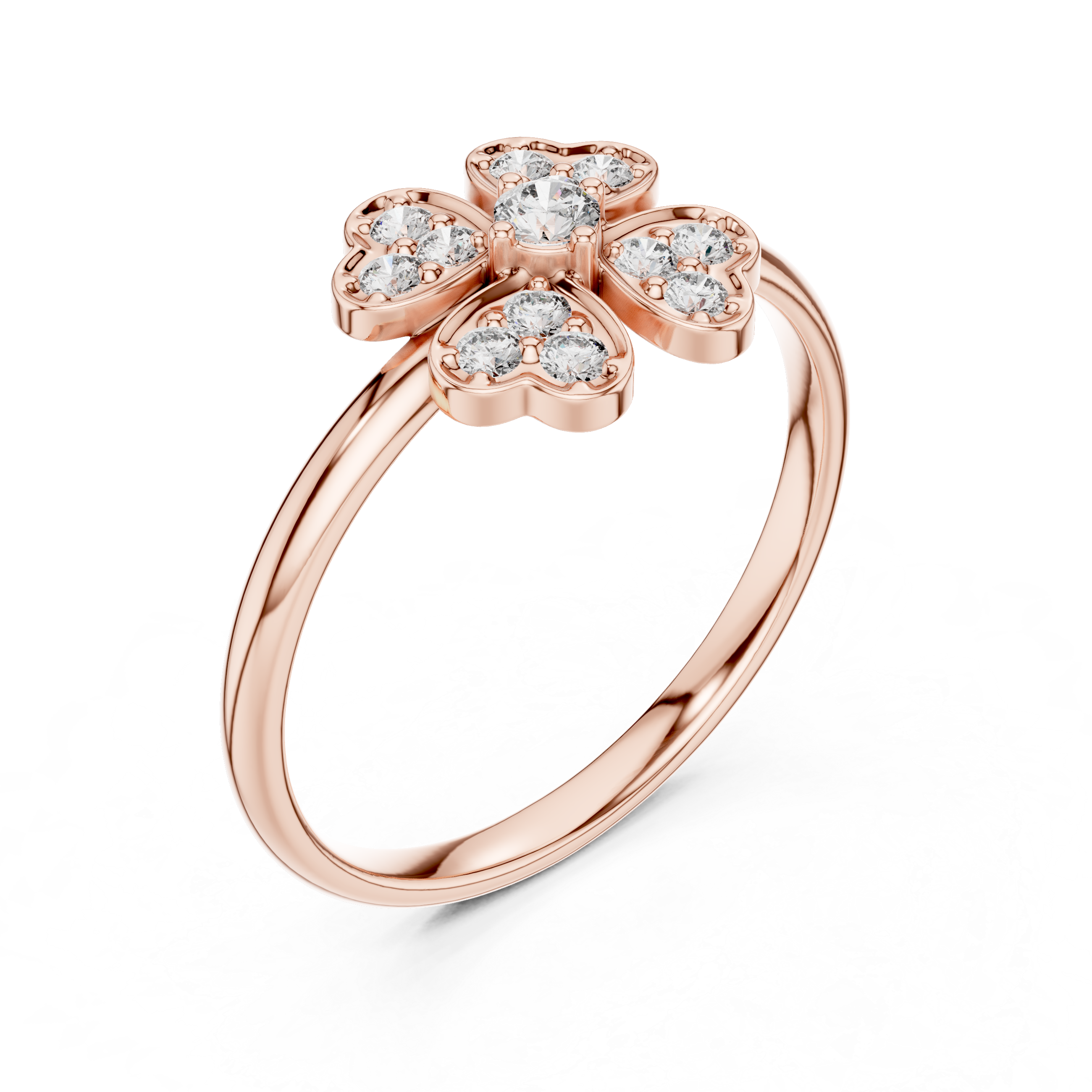 Round Cut Diamond Floral Side Stone Ring