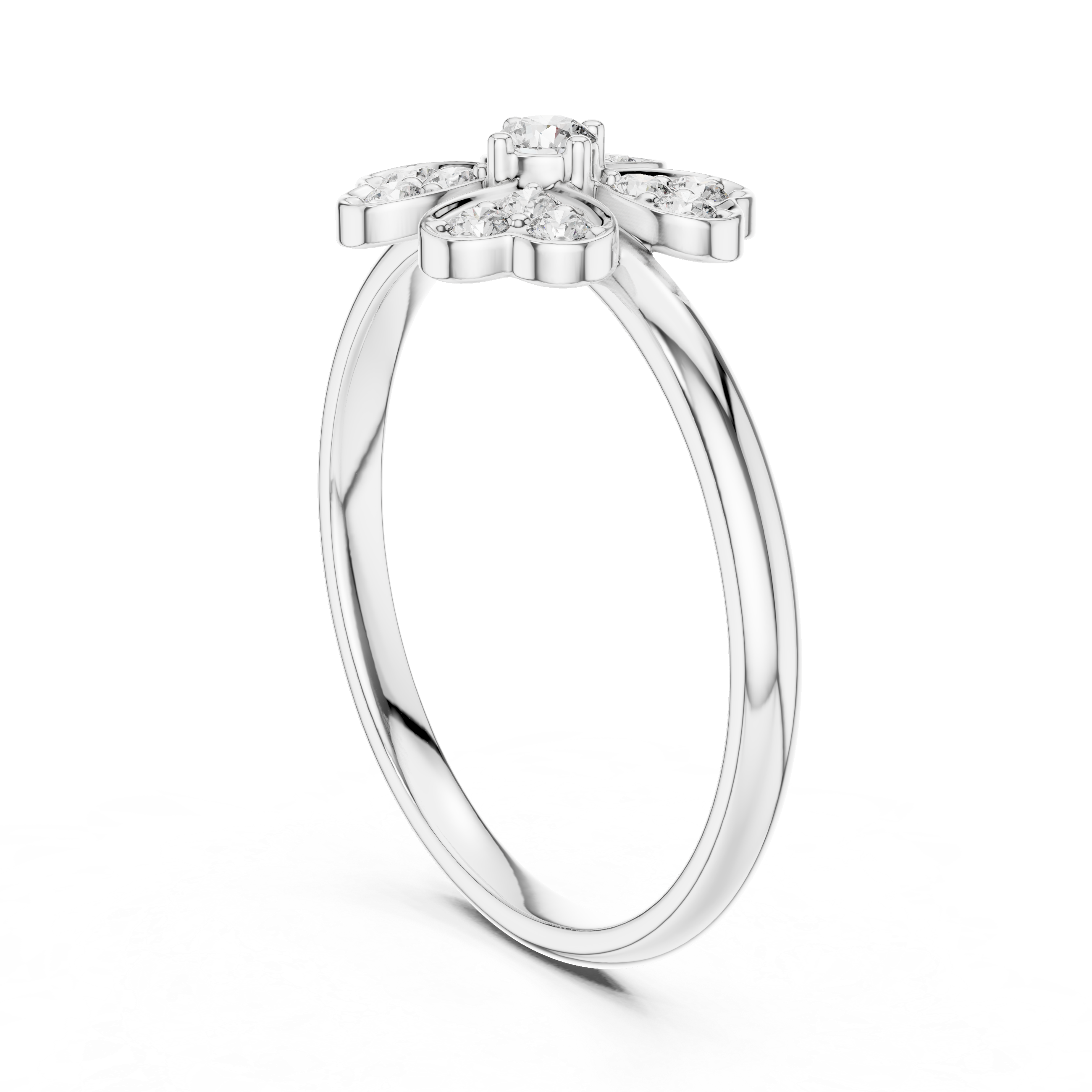 Round Cut Diamond Floral Side Stone Ring
