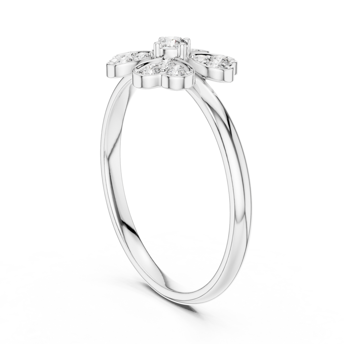Round Cut Diamond Floral Side Stone Ring