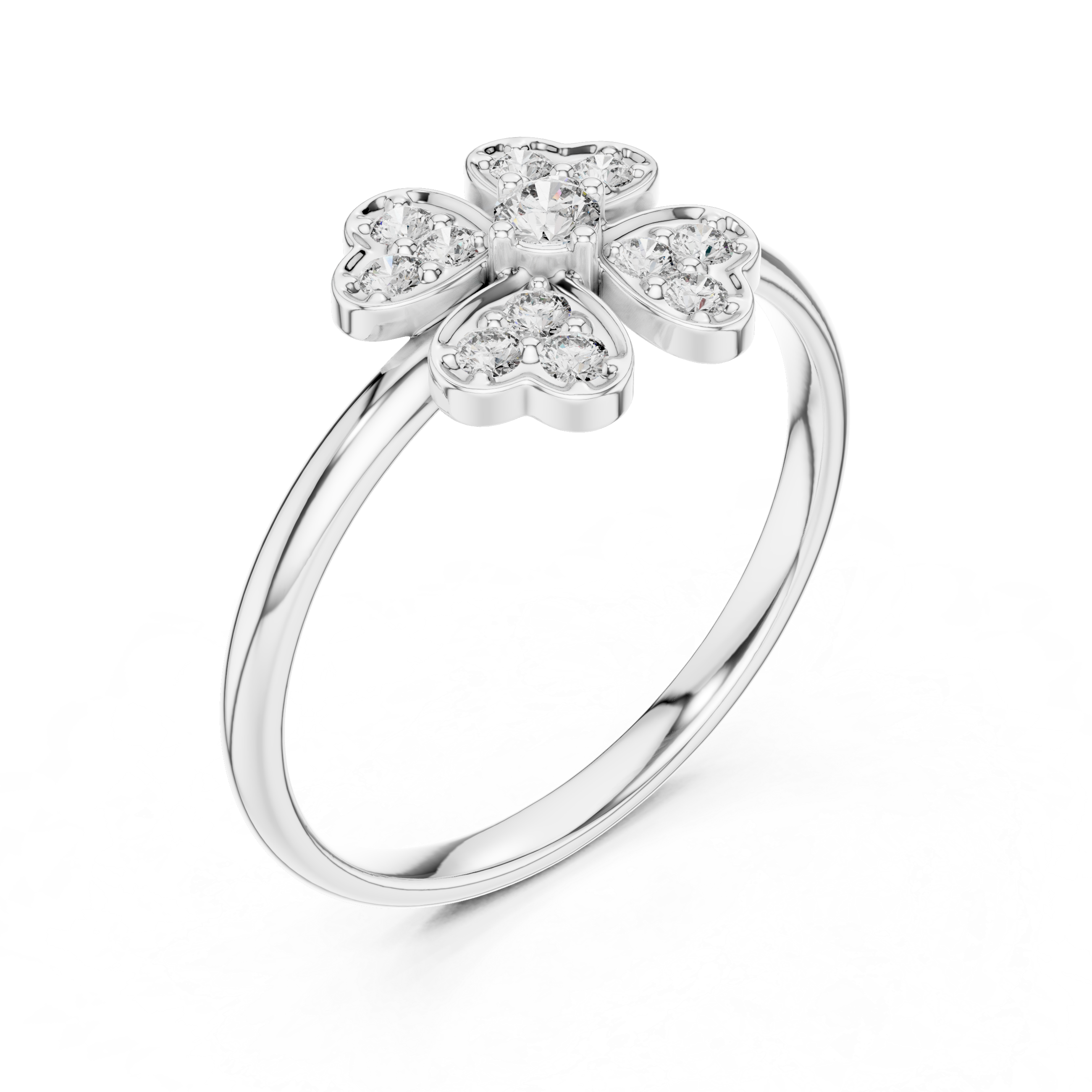 Round Cut Diamond Floral Side Stone Ring