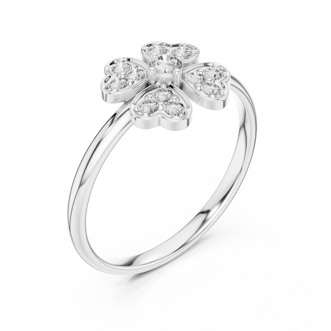 Round Cut Diamond Floral Side Stone Ring