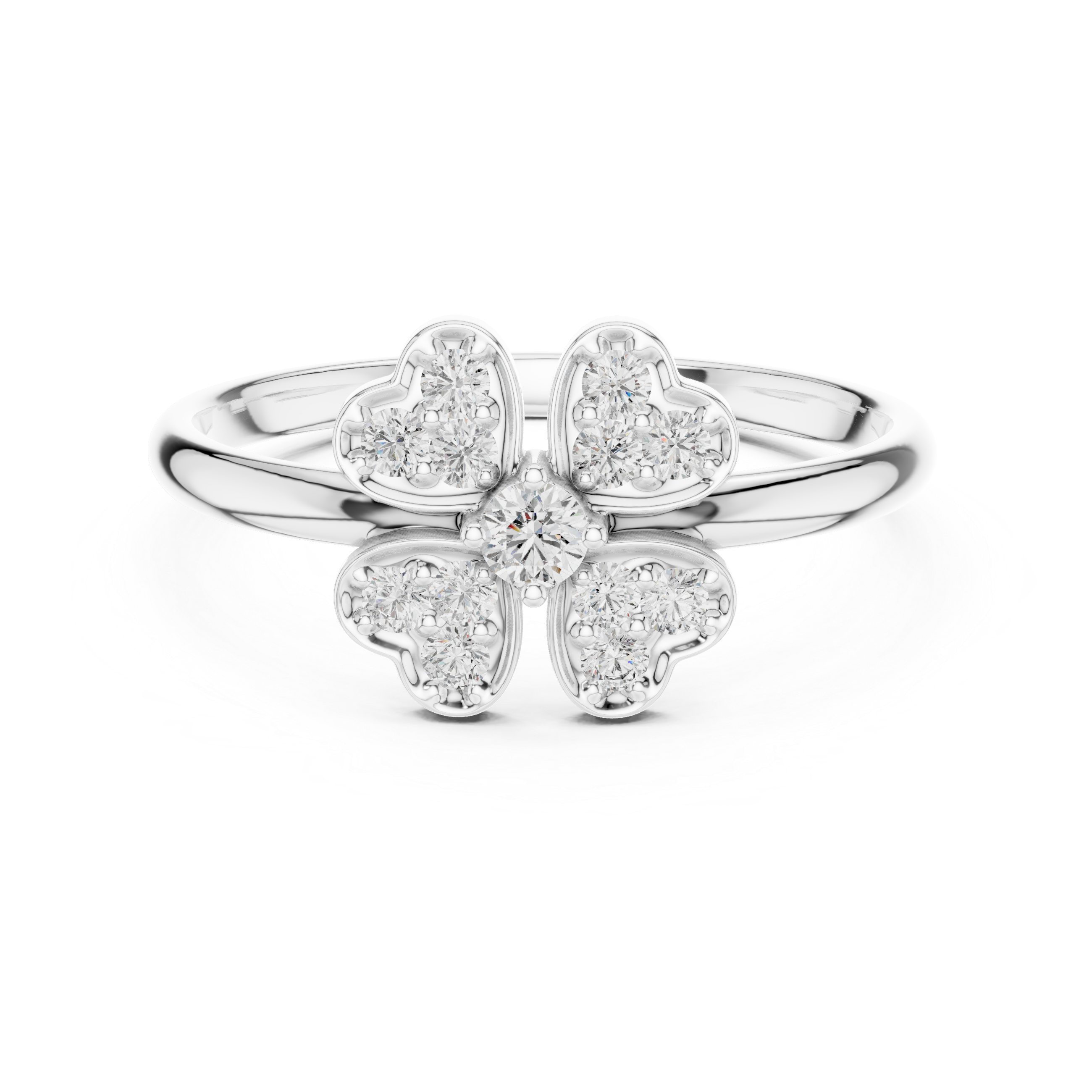 Round Cut Diamond Floral Side Stone Ring