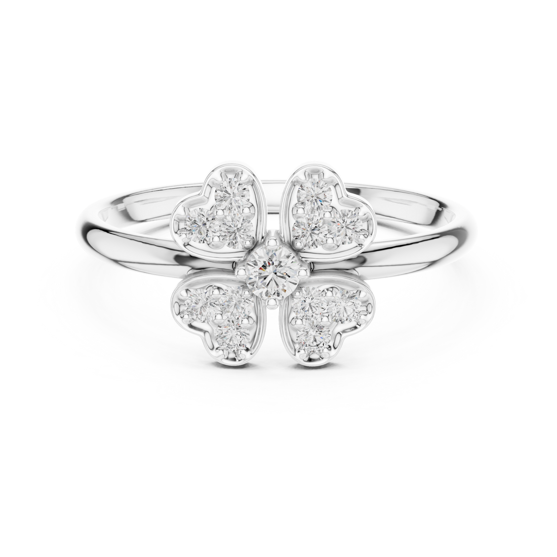Round Cut Diamond Floral Side Stone Ring