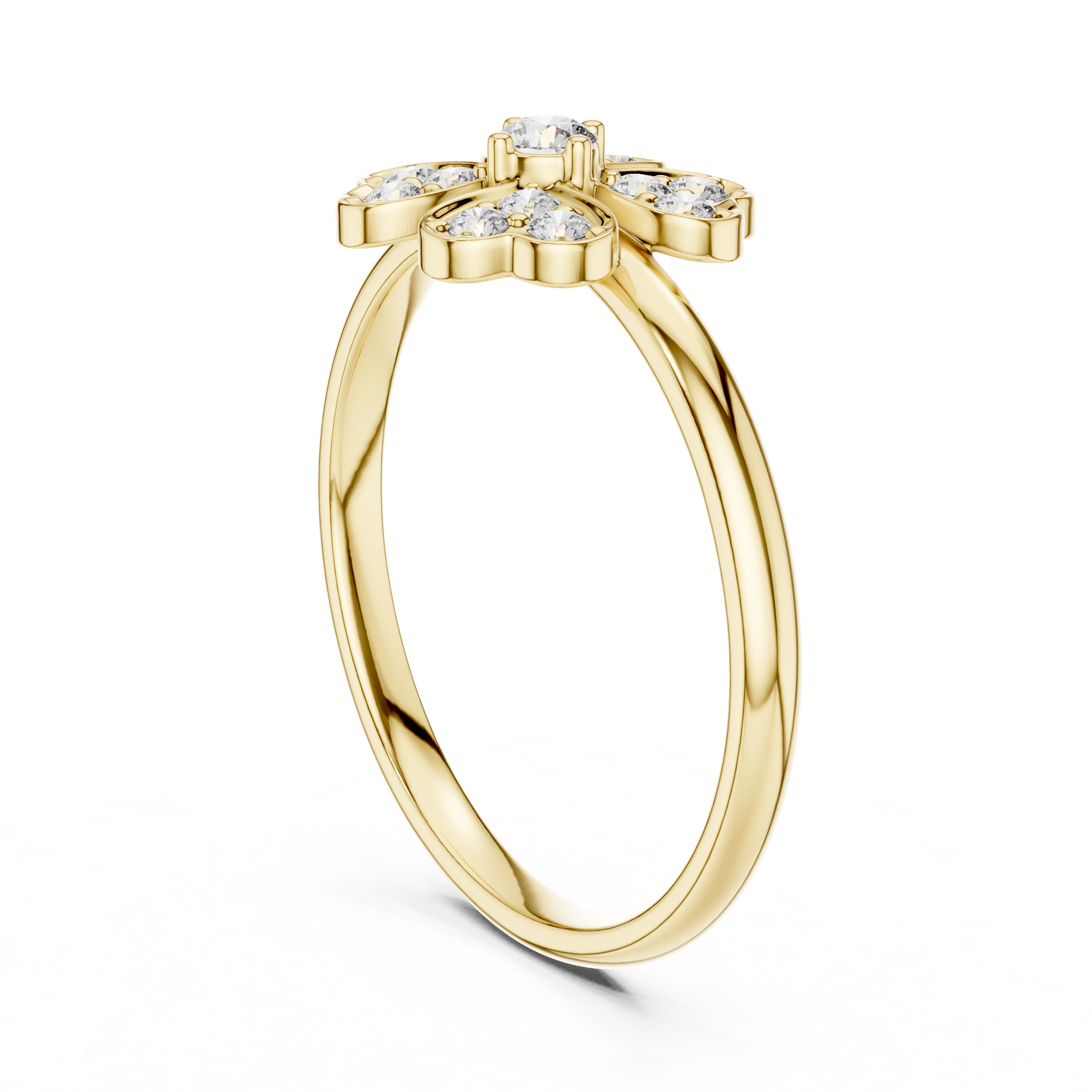 Round Cut Diamond Floral Side Stone Ring