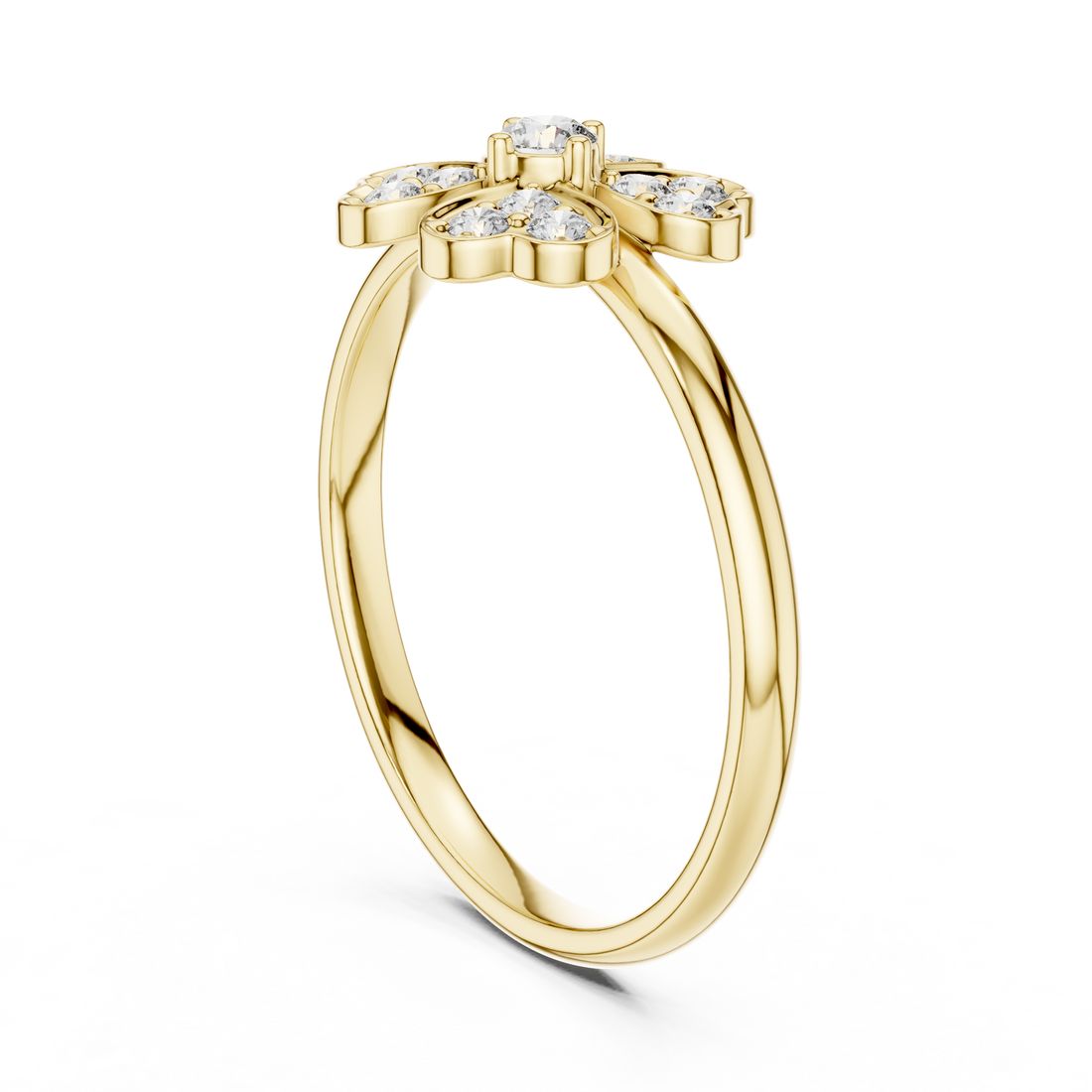 Round Cut Diamond Floral Side Stone Ring