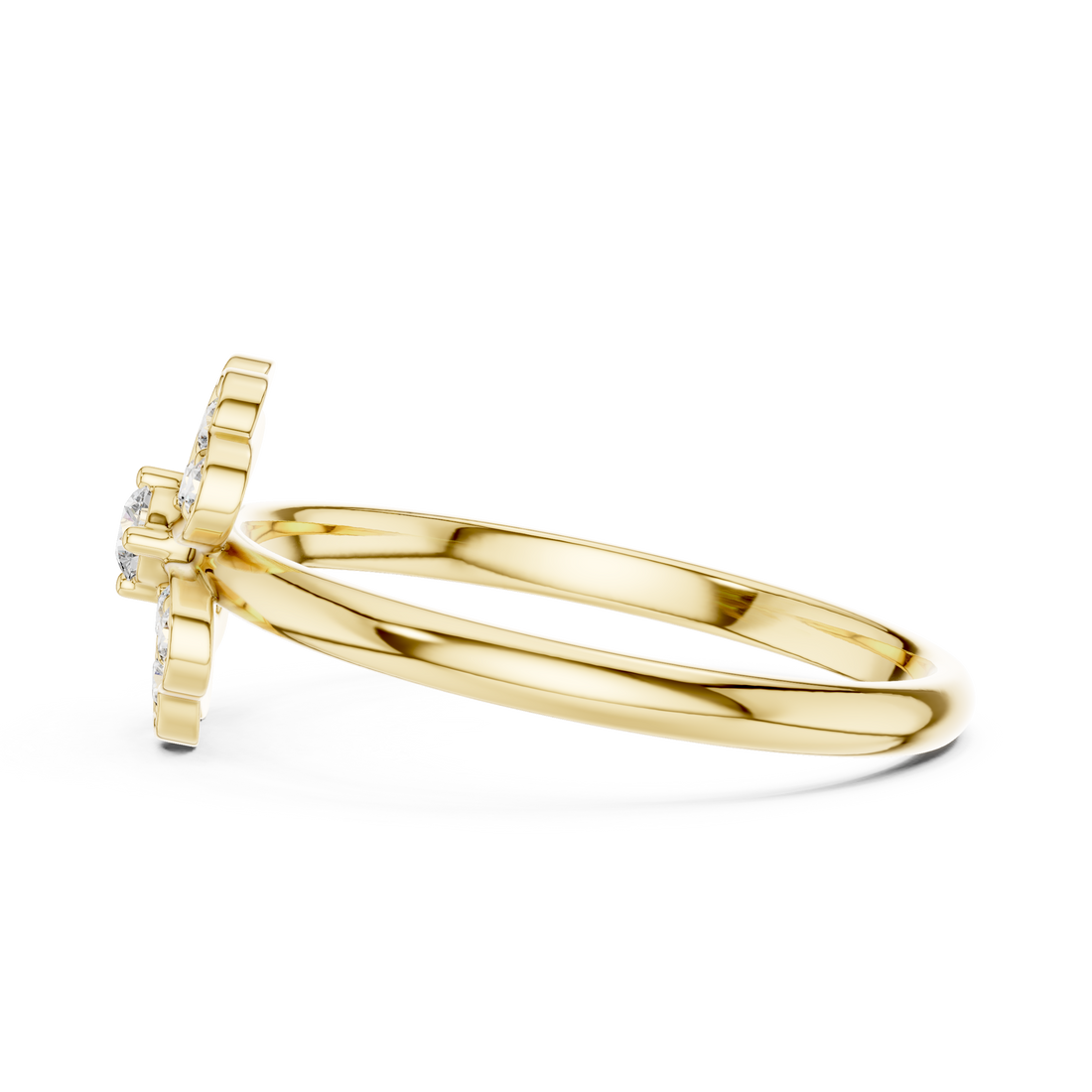 Round Cut Diamond Floral Side Stone Ring