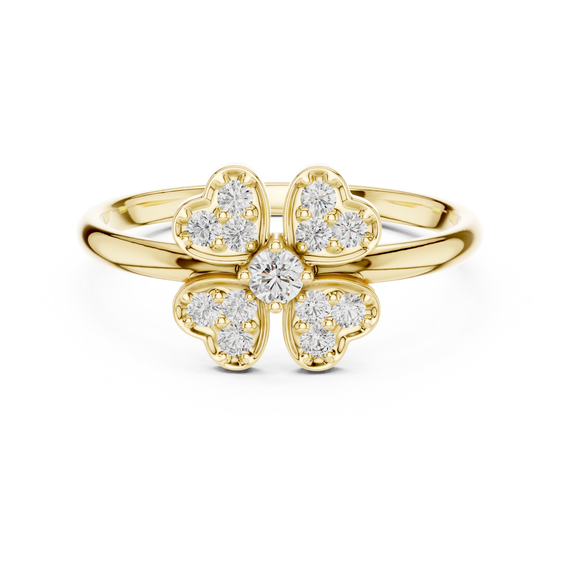 Round Cut Diamond Floral Side Stone Ring