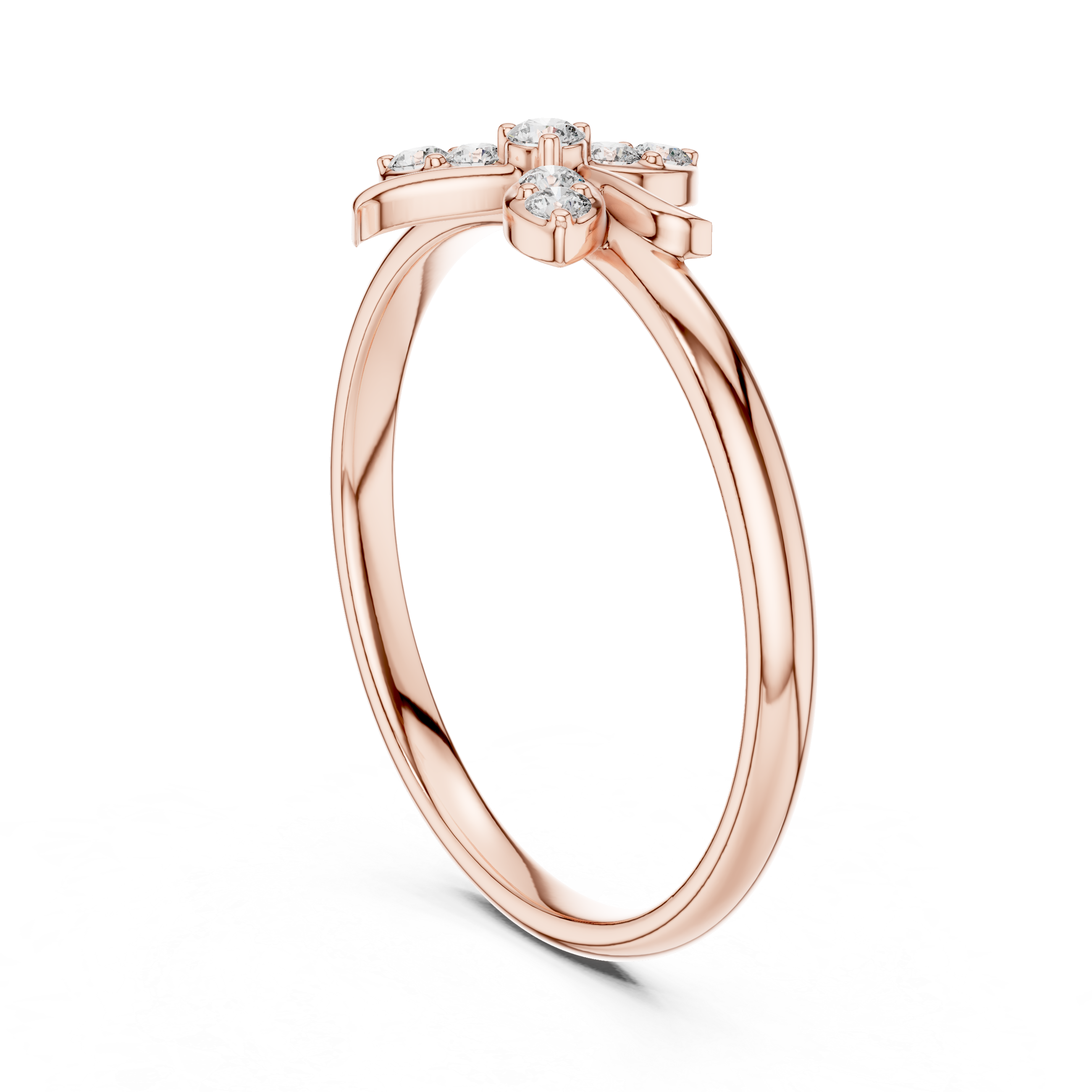 Round Diamond Floral Side Stone Fashion Ring