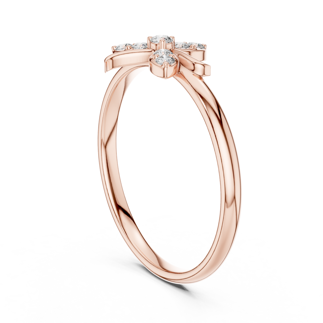 Round Diamond Floral Side Stone Fashion Ring