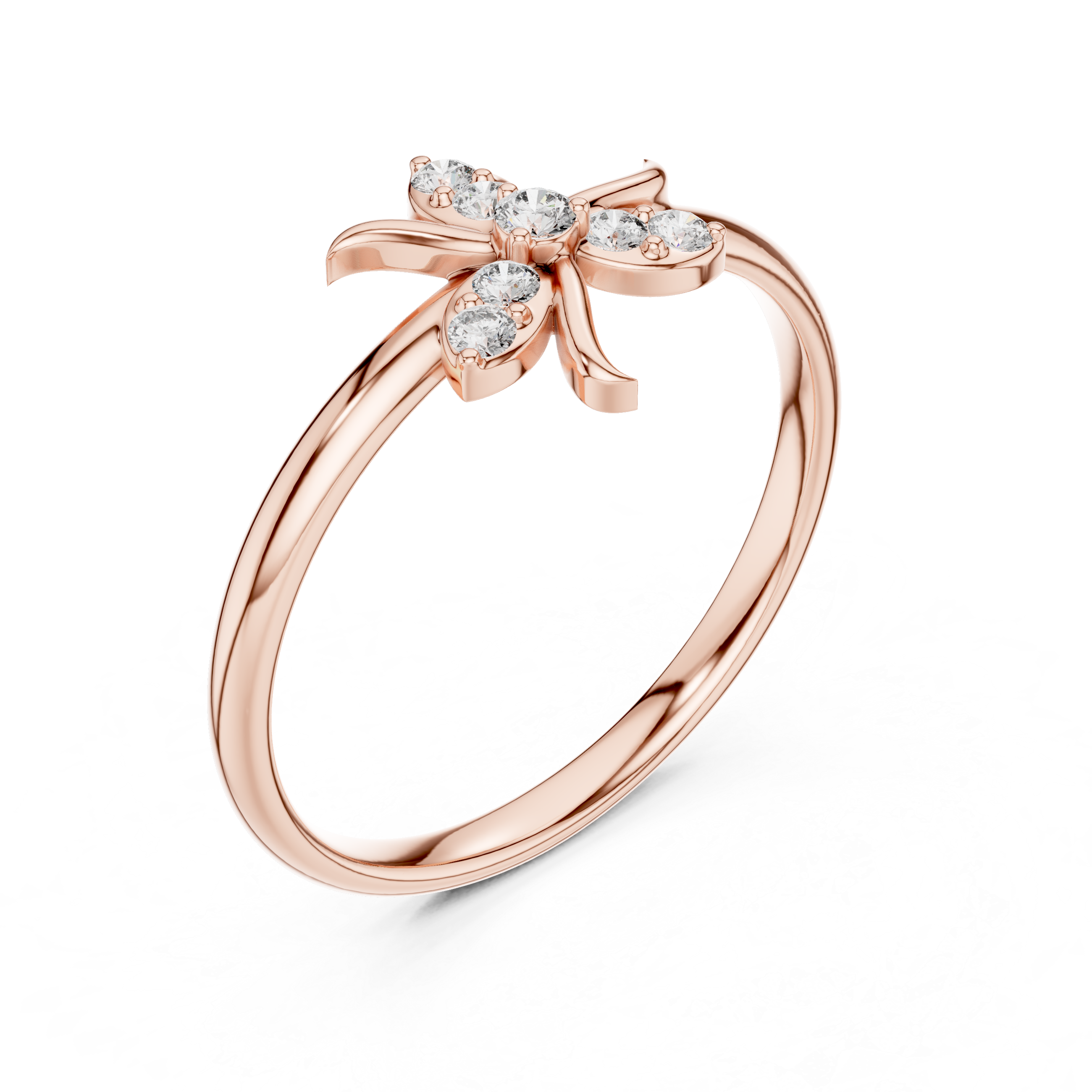 Round Diamond Floral Side Stone Fashion Ring