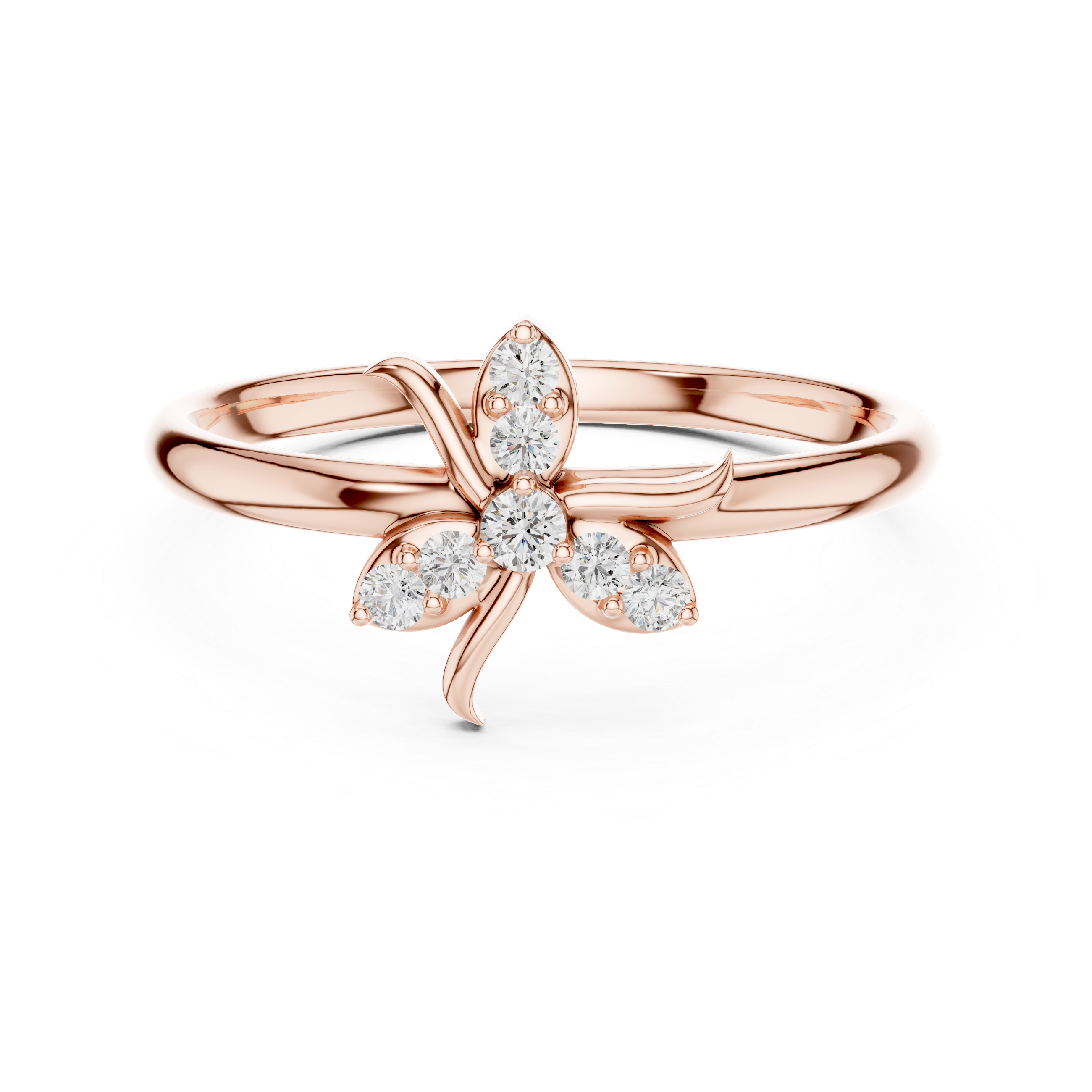 Round Diamond Floral Side Stone Fashion Ring