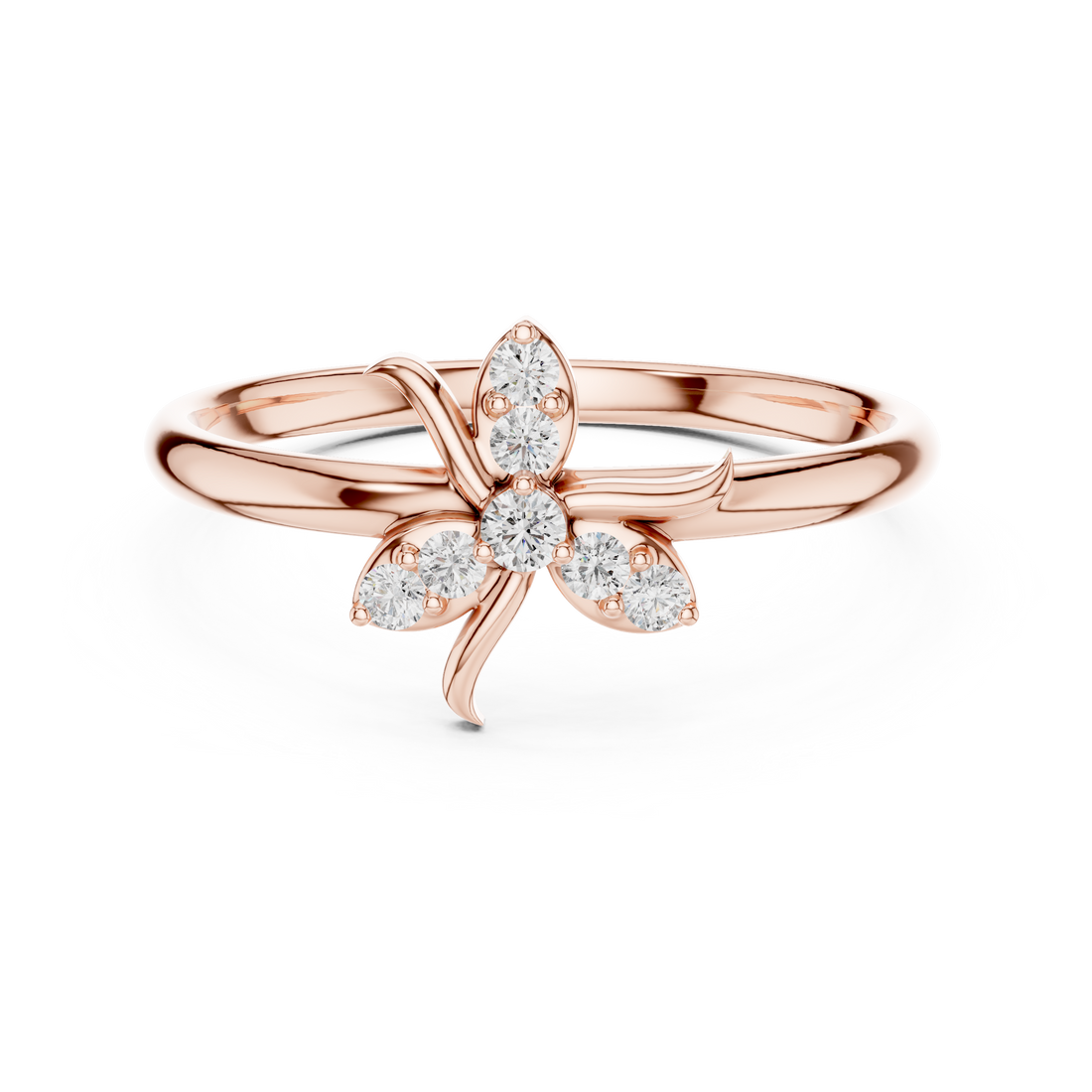 Round Diamond Floral Side Stone Fashion Ring