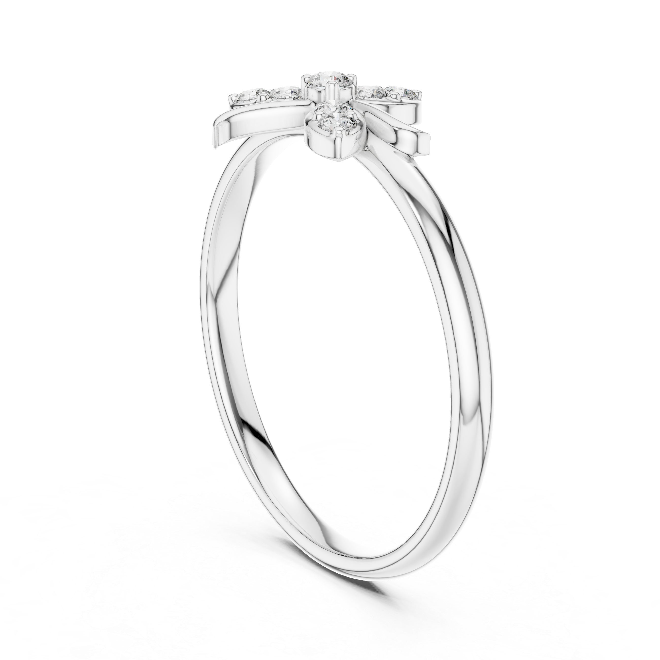 Round Diamond Floral Side Stone Fashion Ring