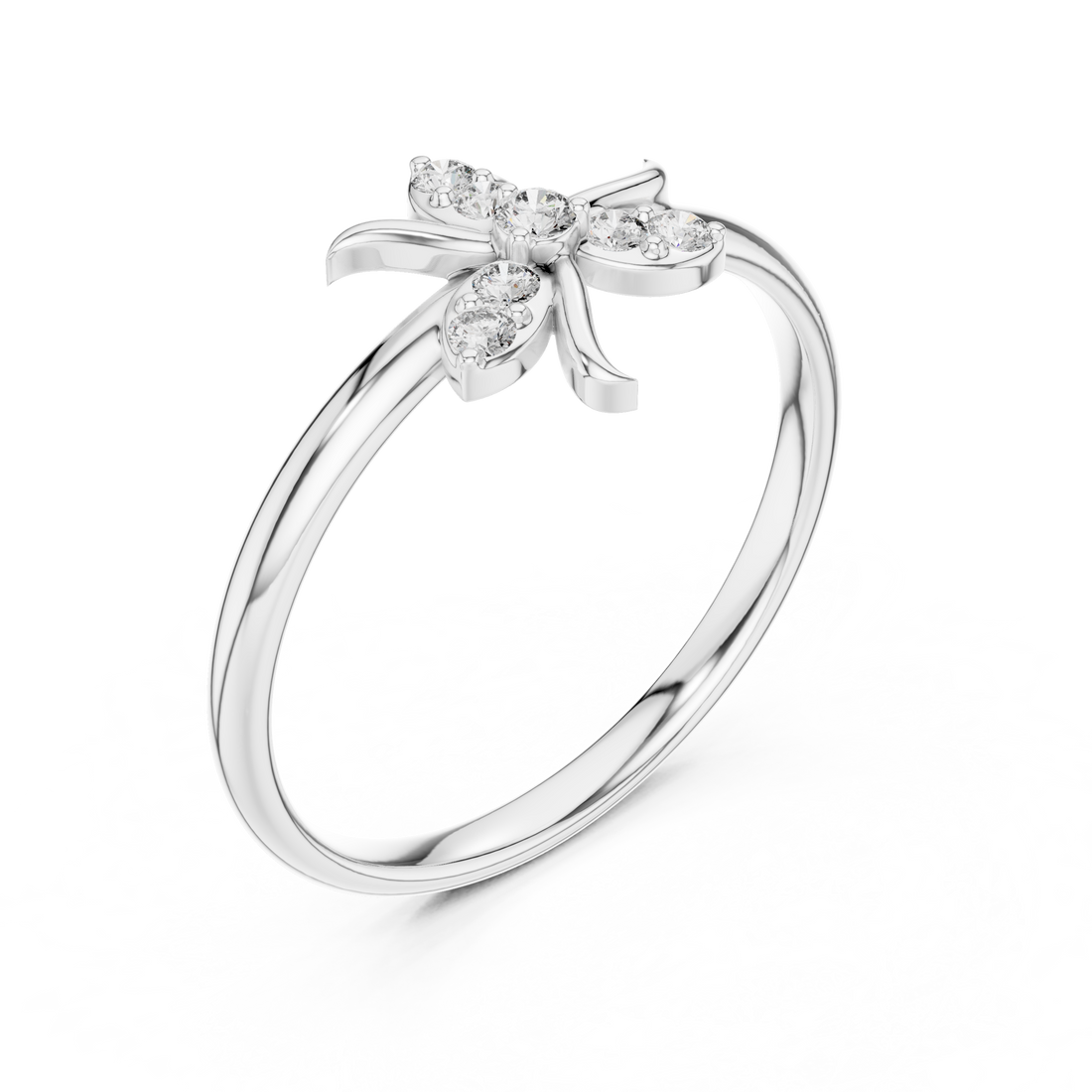 Round Diamond Floral Side Stone Fashion Ring