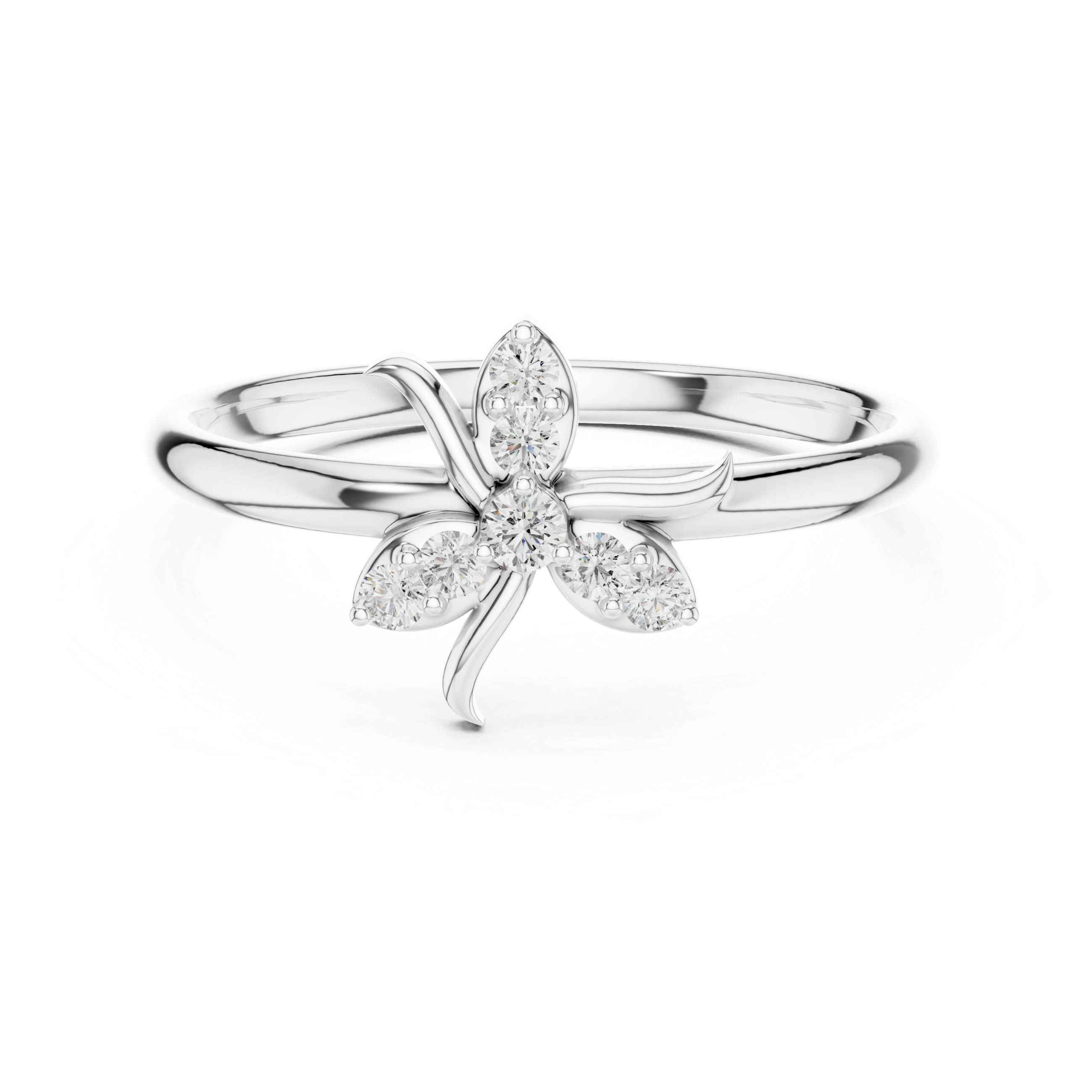 Round Diamond Floral Side Stone Fashion Ring