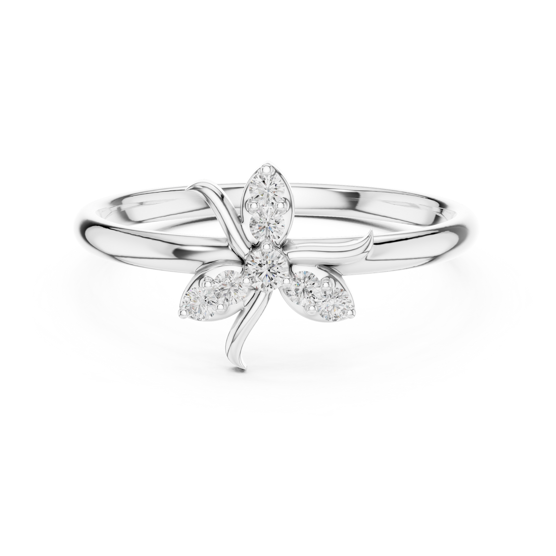Round Diamond Floral Side Stone Fashion Ring