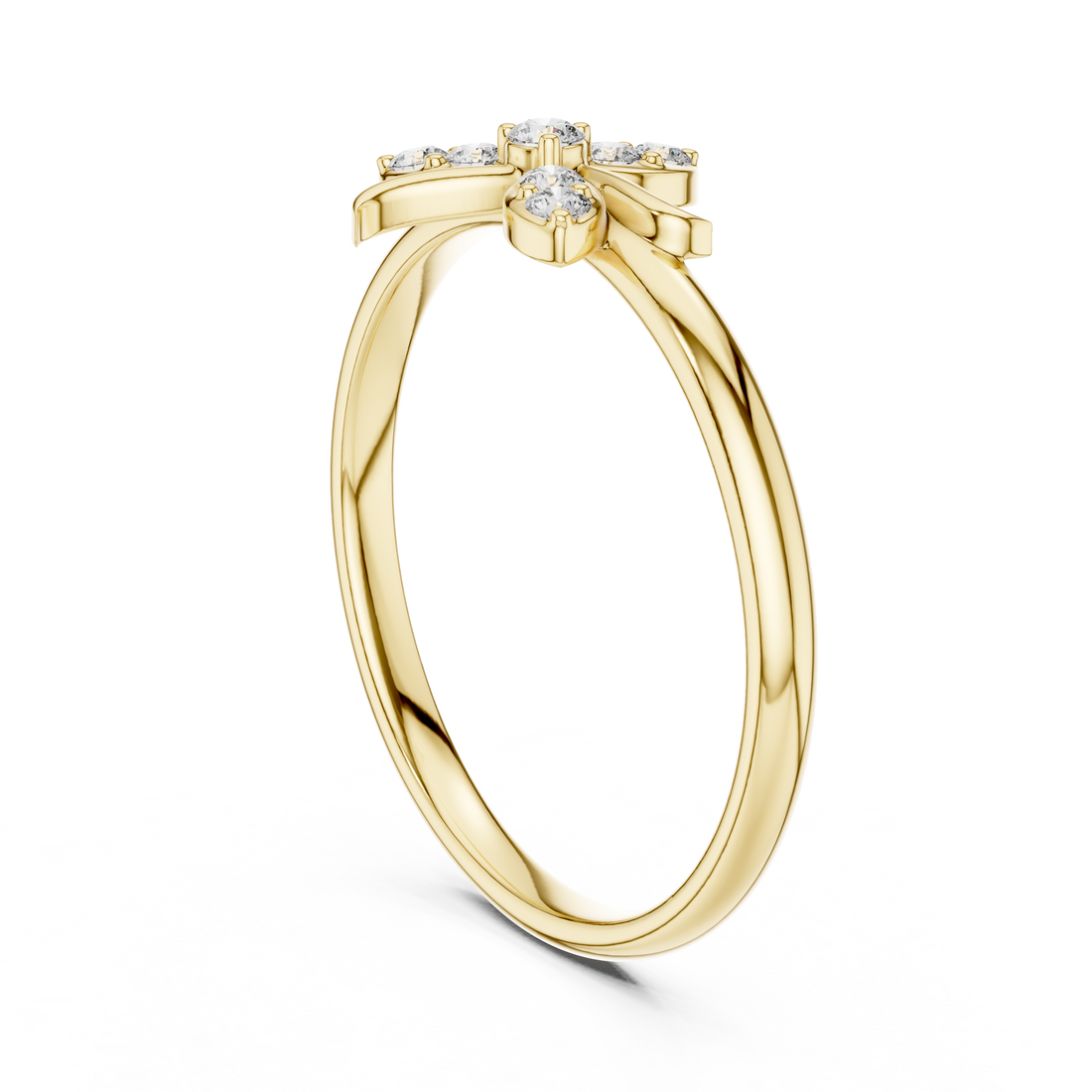 Round Diamond Floral Side Stone Fashion Ring
