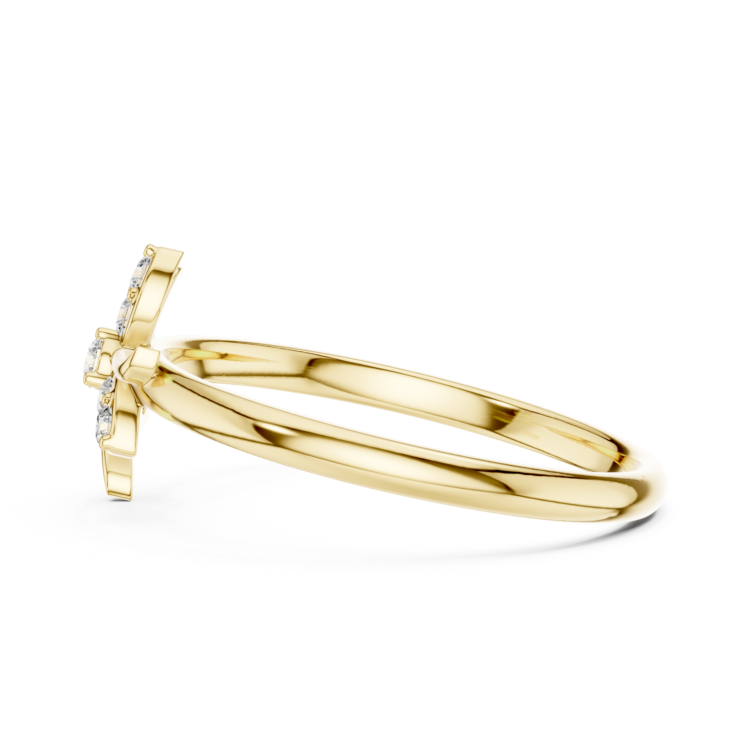 Round Diamond Floral Side Stone Fashion Ring