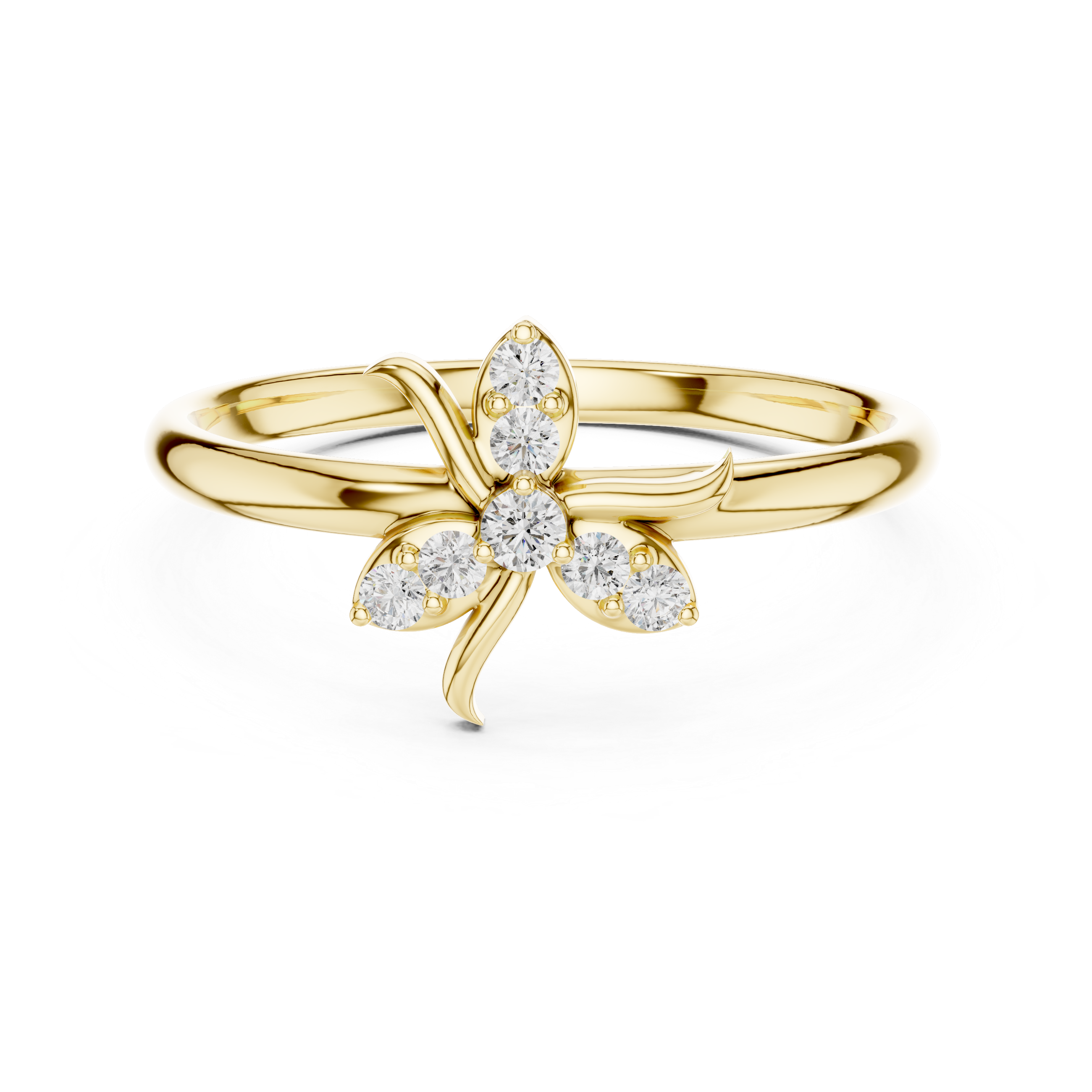 Round Diamond Floral Side Stone Fashion Ring