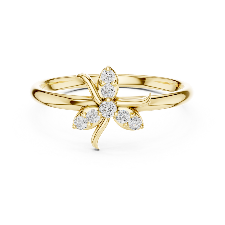 Round Diamond Floral Side Stone Fashion Ring