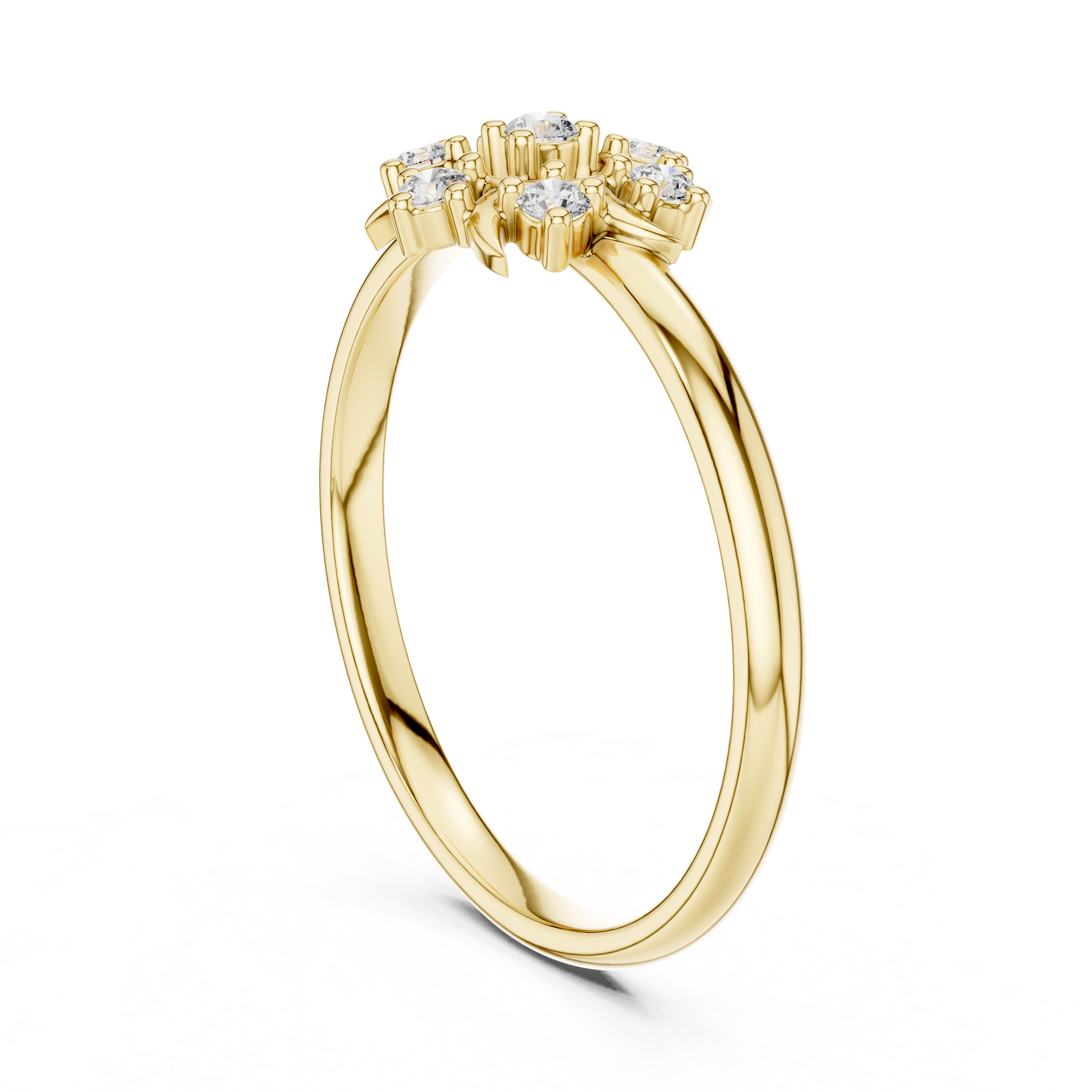 Minimal gold band ring with delicate center diamond.