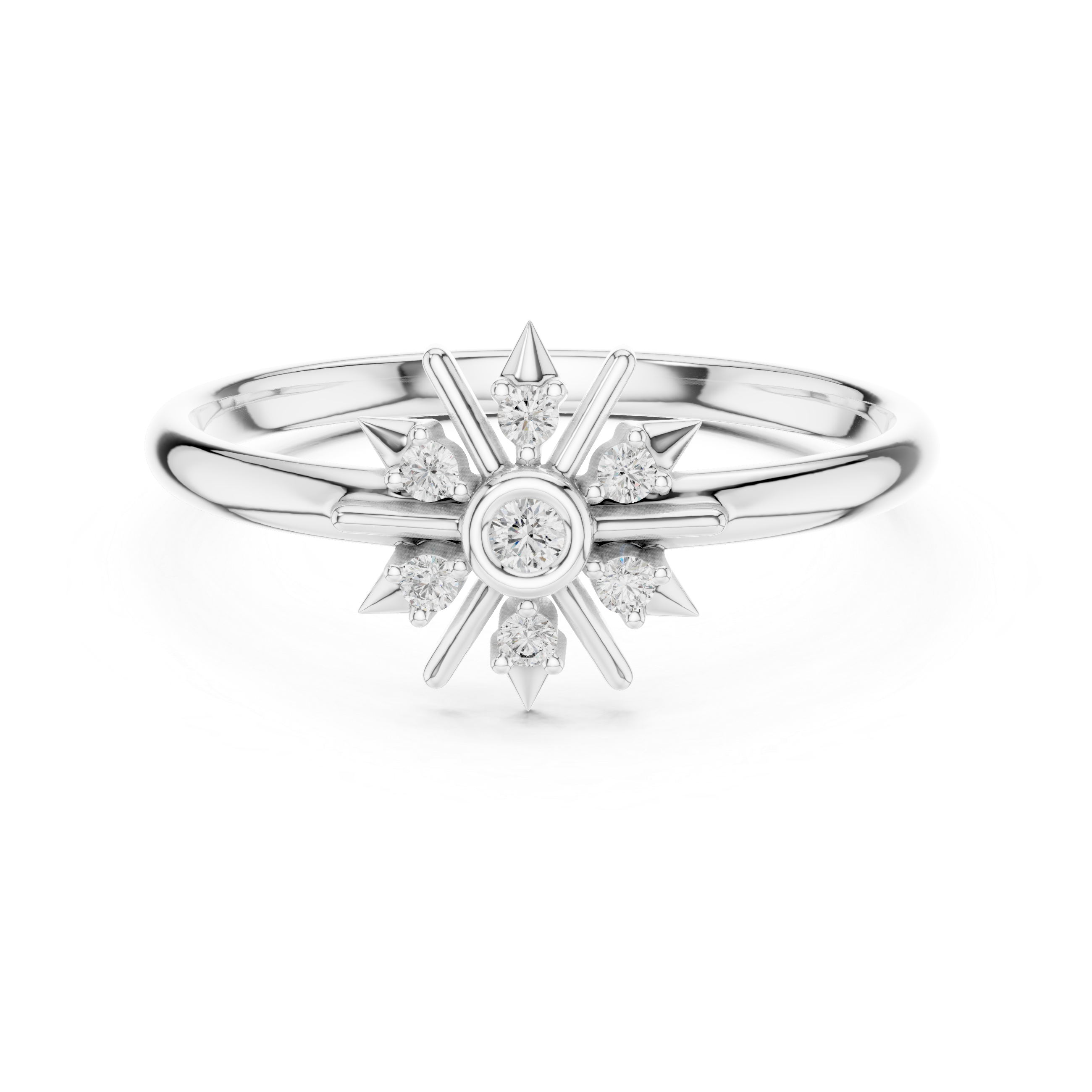 Diamond gemstone ring with polished gold band.