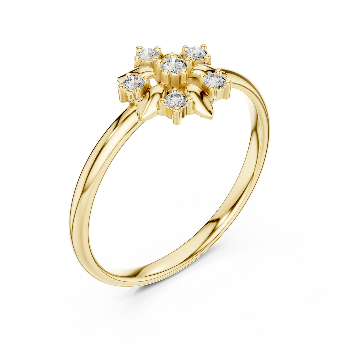 Minimal gold band ring with delicate center diamond.