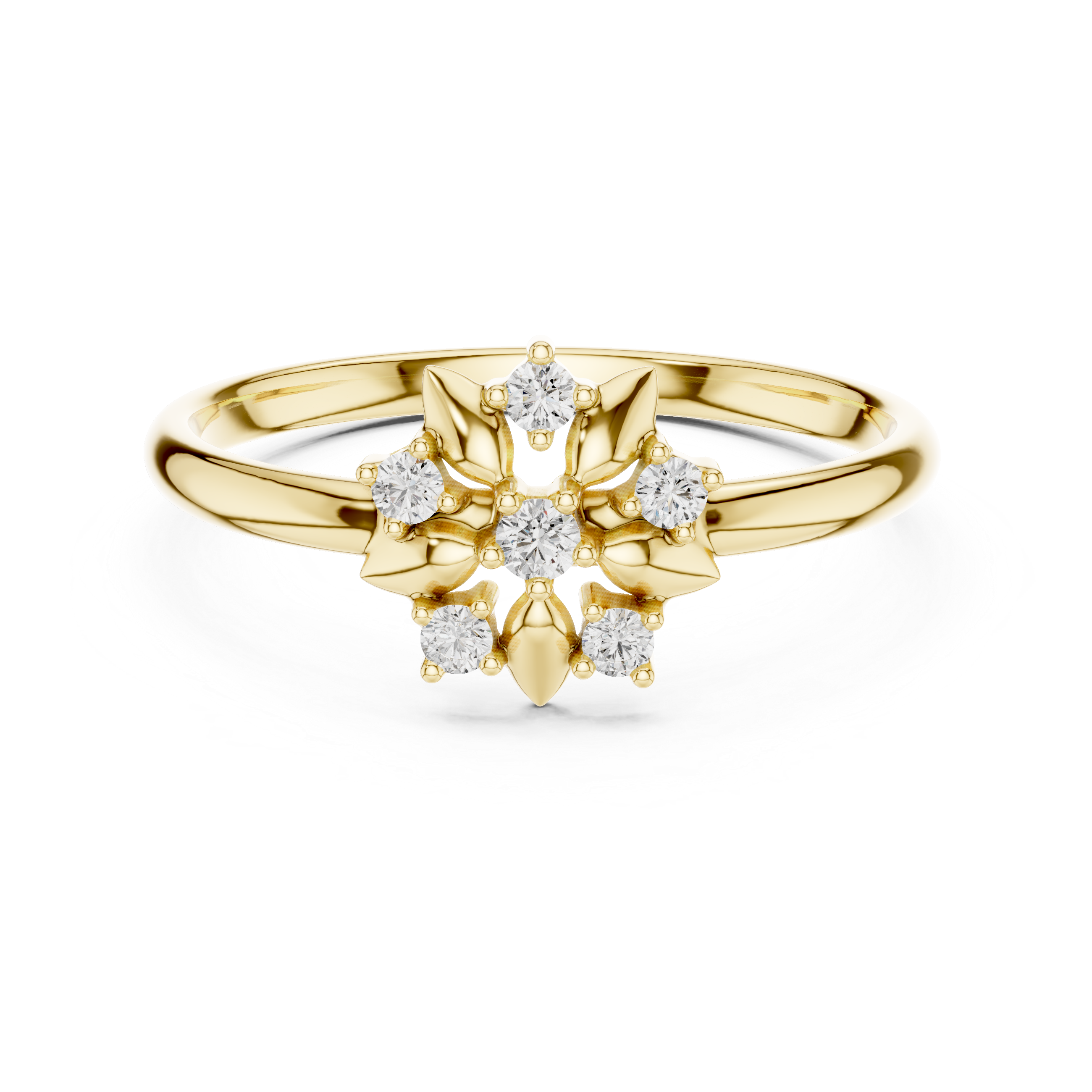Vintage-inspired diamond ring with engraved gold pattern.