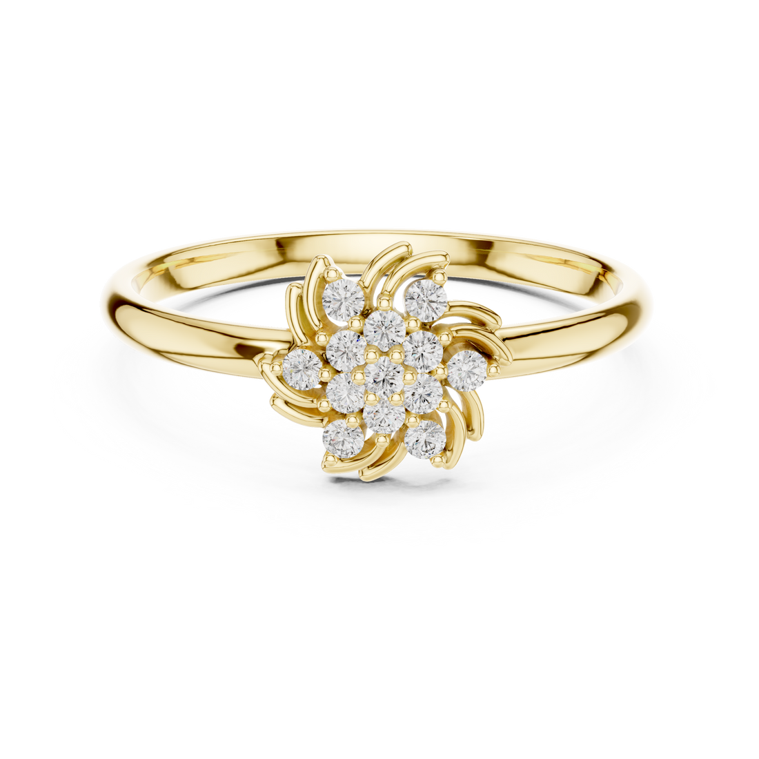 Floral brooch with detailed carved petal design.