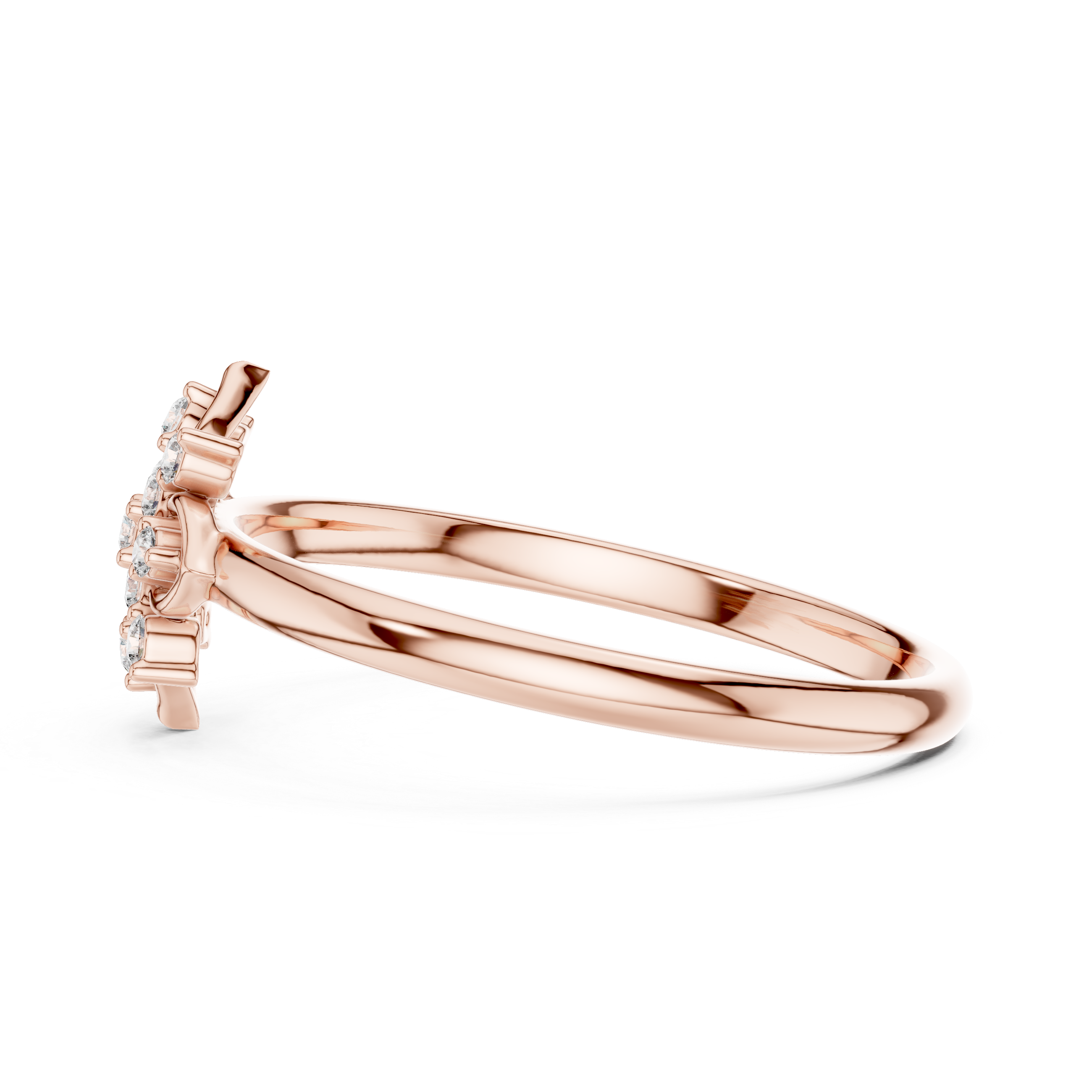 Cushion-cut diamond ring with refined rose gold finish.